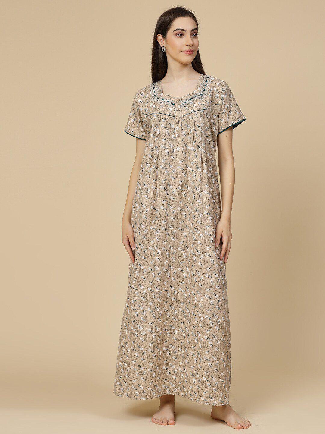 sweet dreams brown printed maxi nightdress