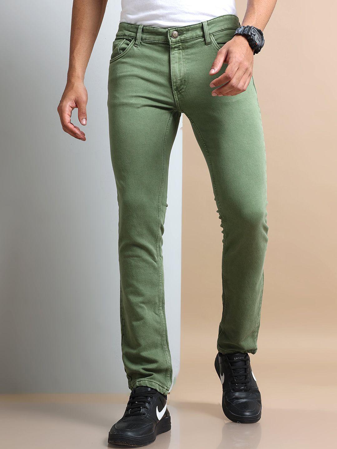 vudu men green narrow slim fit stretchable jeans