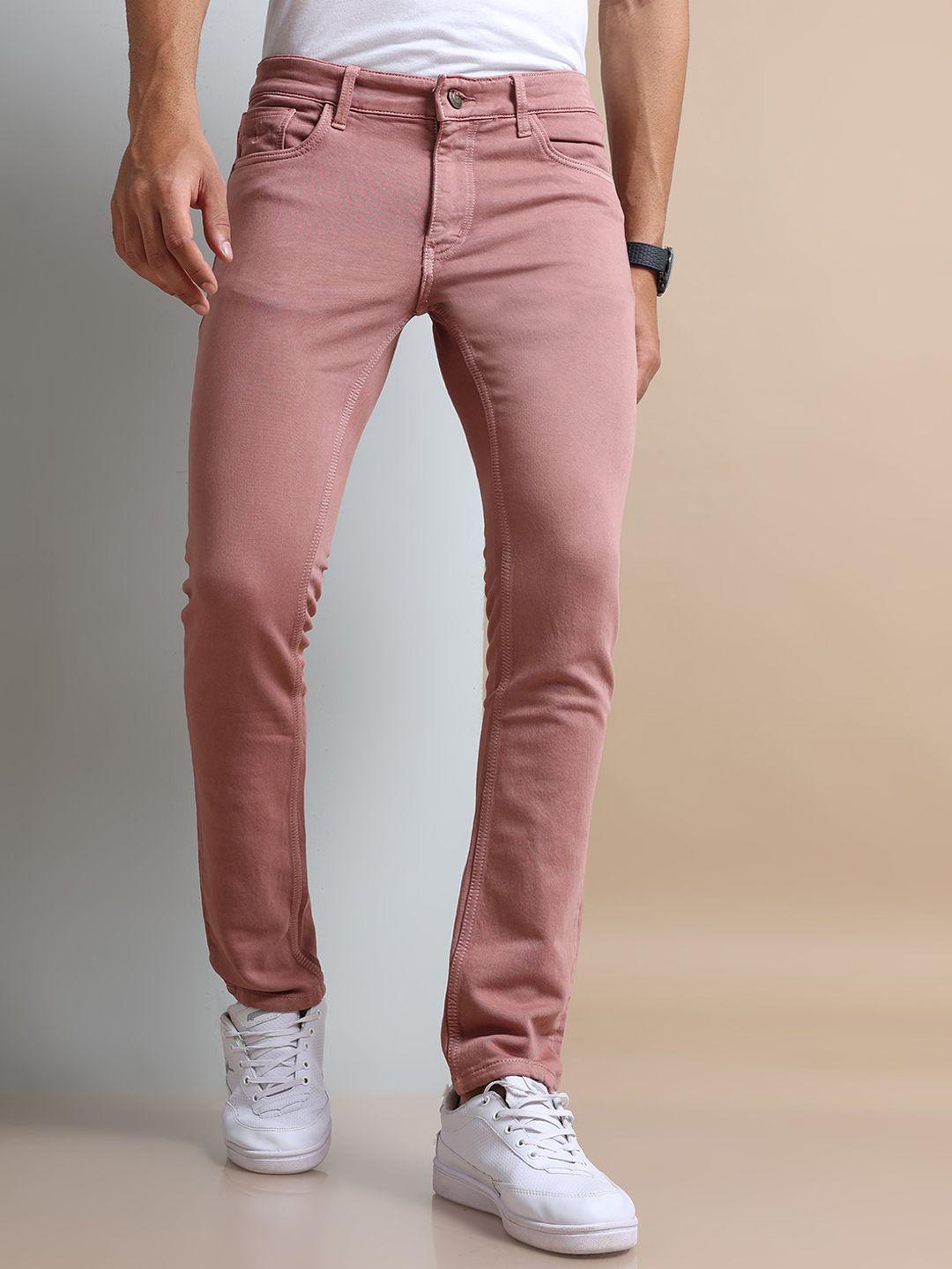 vudu men pink narrow slim fit stretchable jeans