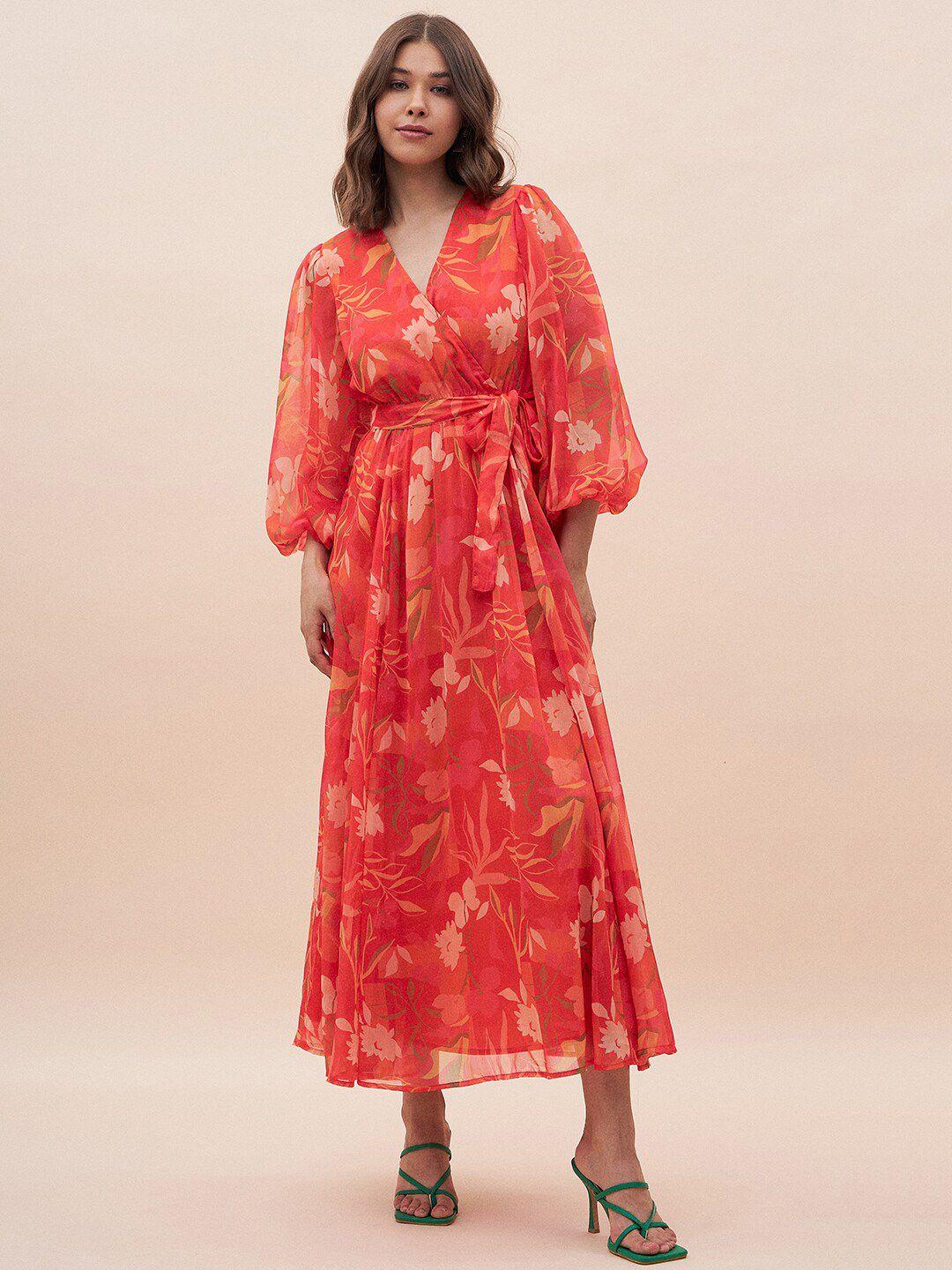 femella orange floral print puff sleeve maxi dress