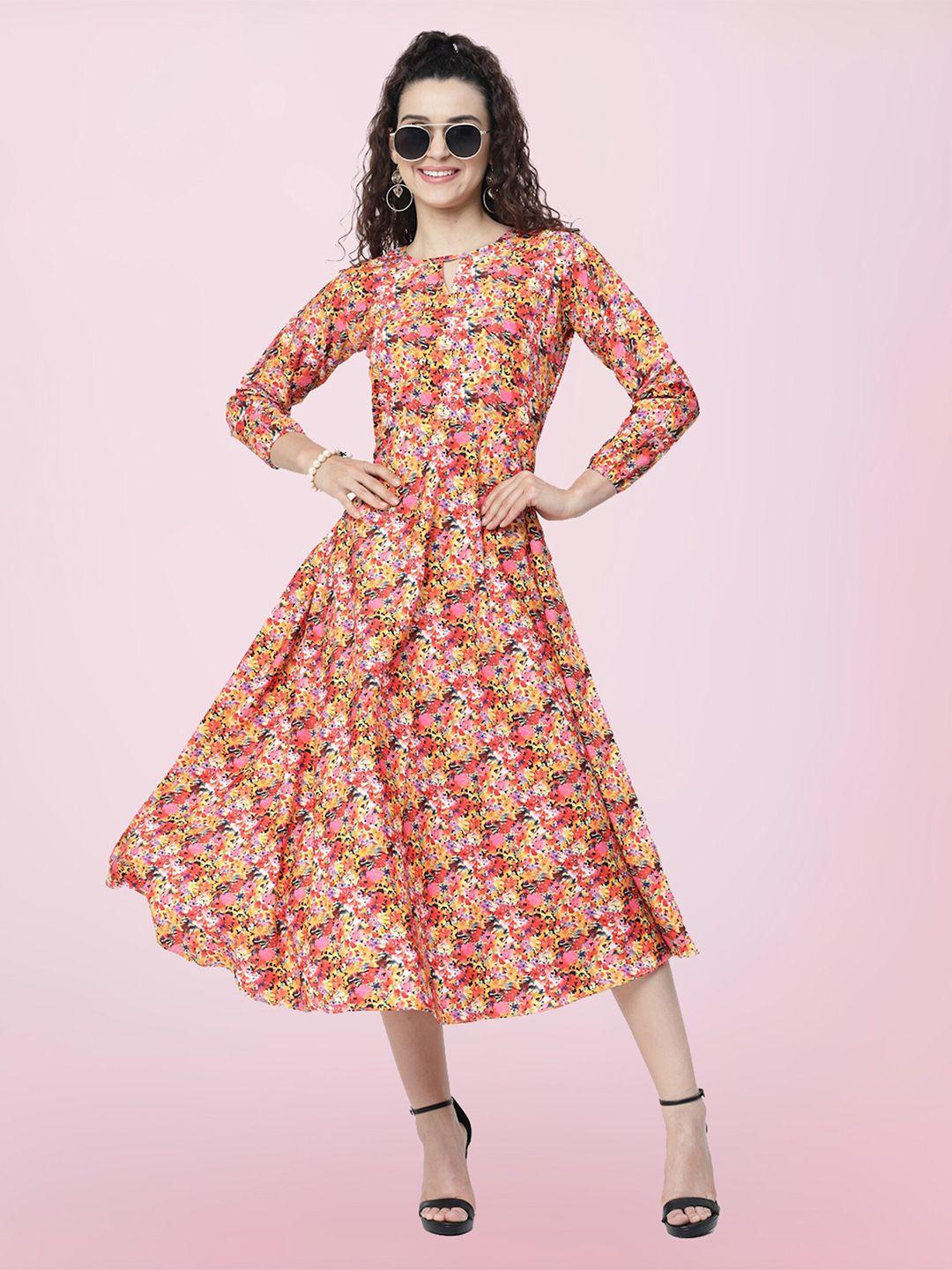 baesd multicoloured floral print crepe fit & flare midi dress