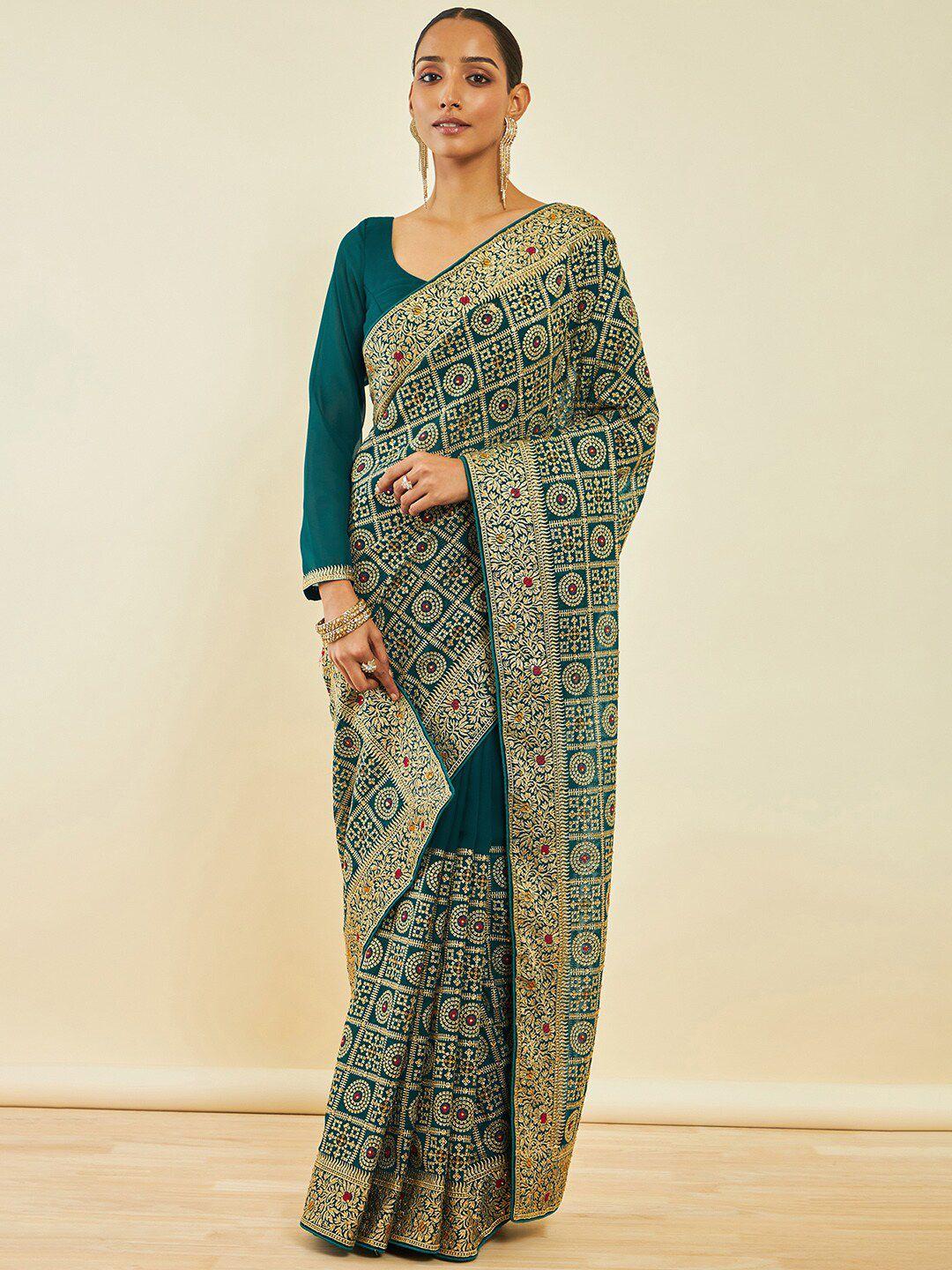 soch bandhani embroidered saree