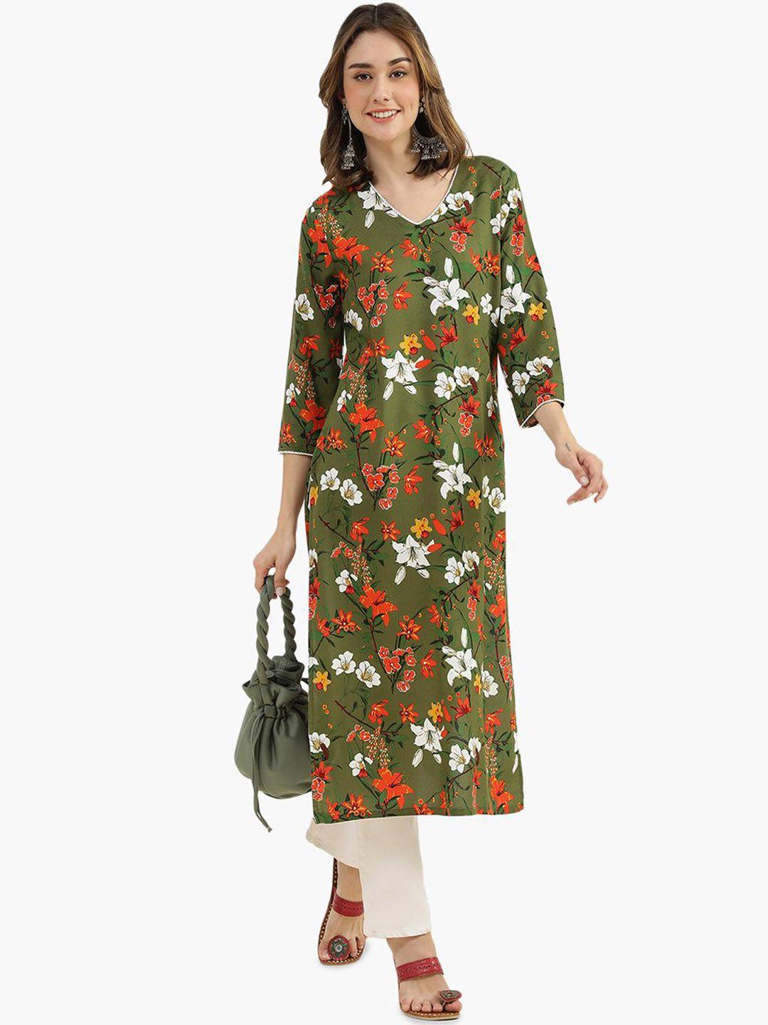 virgio floral printed v-neck straight kurta