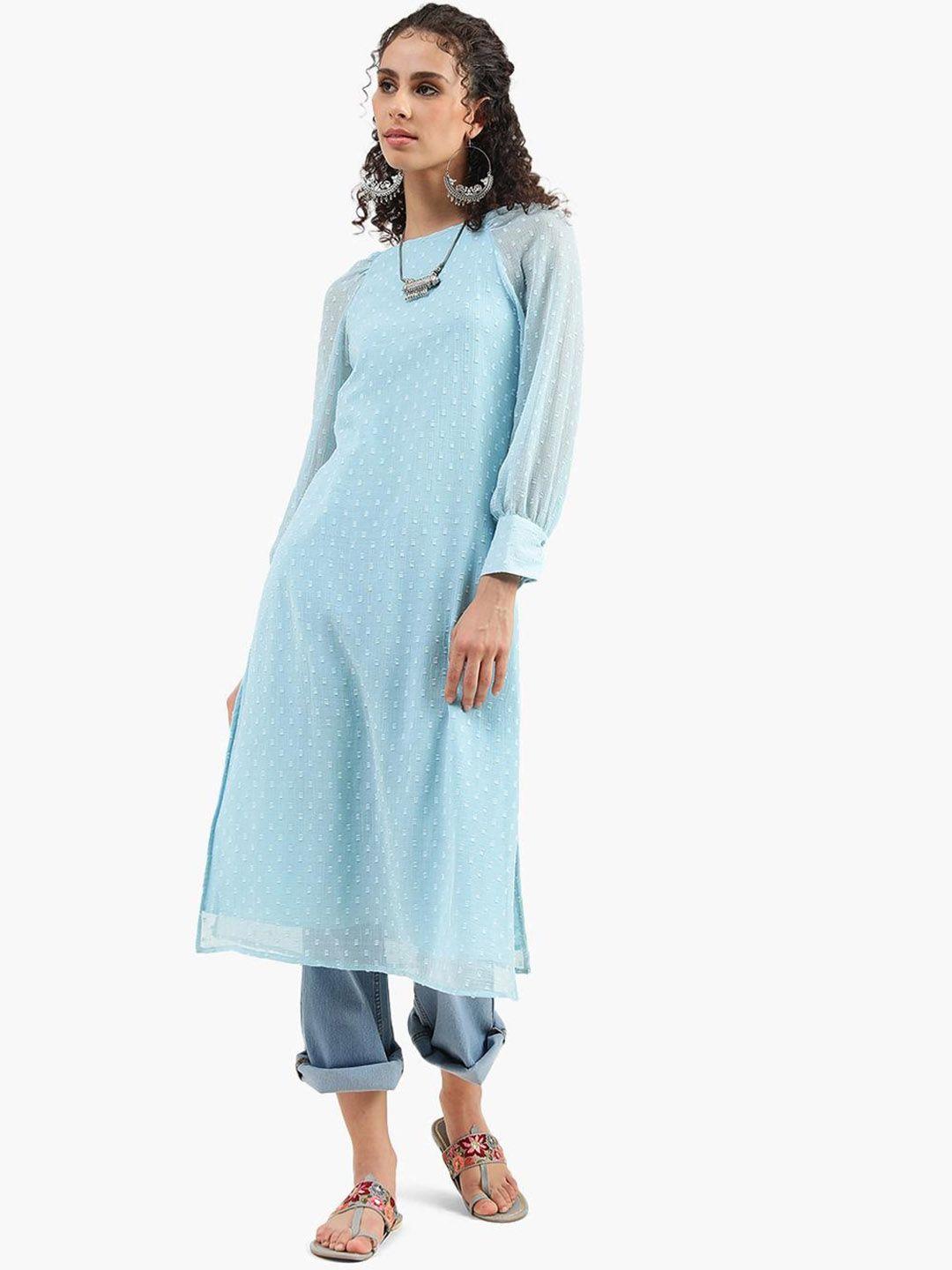 virgio women blue thread work kurta