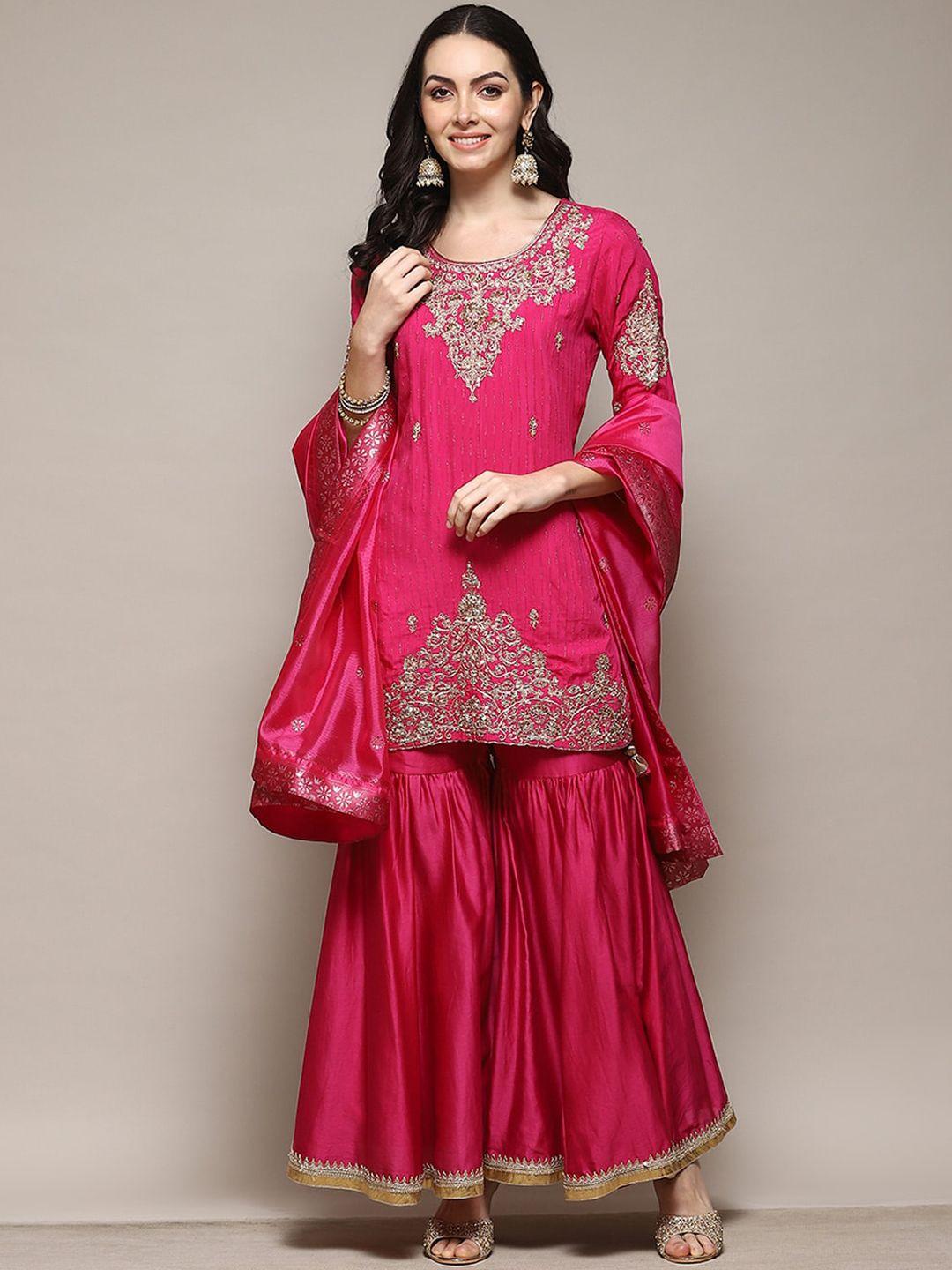 biba ethnic motifs embroidered thread work detailed straight kurta & sharara with dupatta