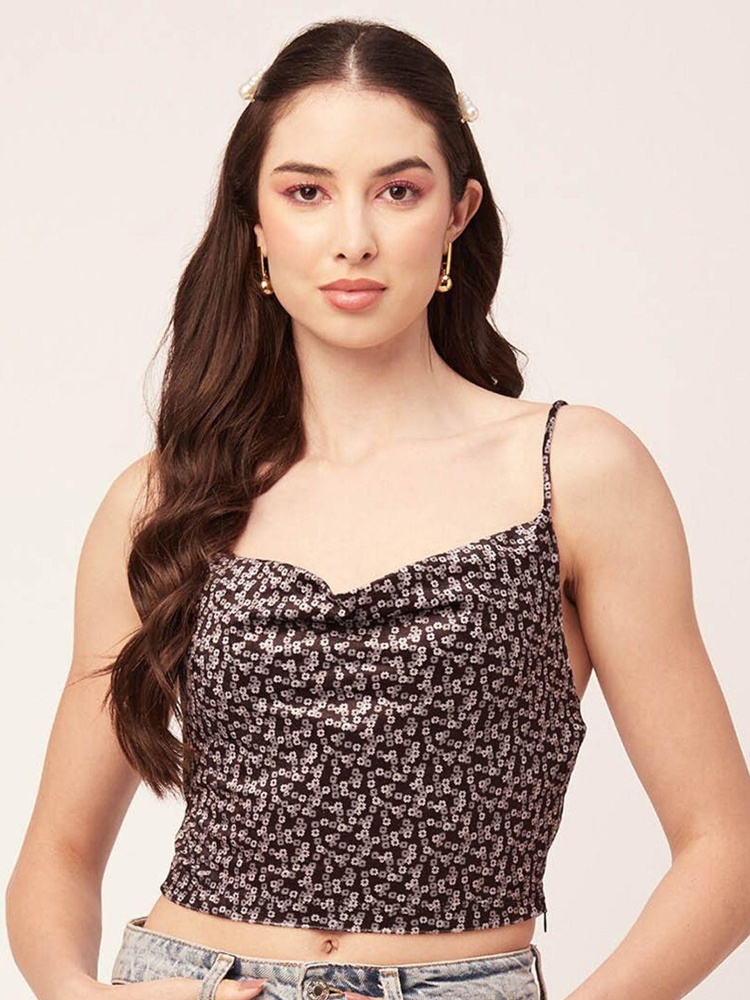 moomaya black animal print velvet crop top