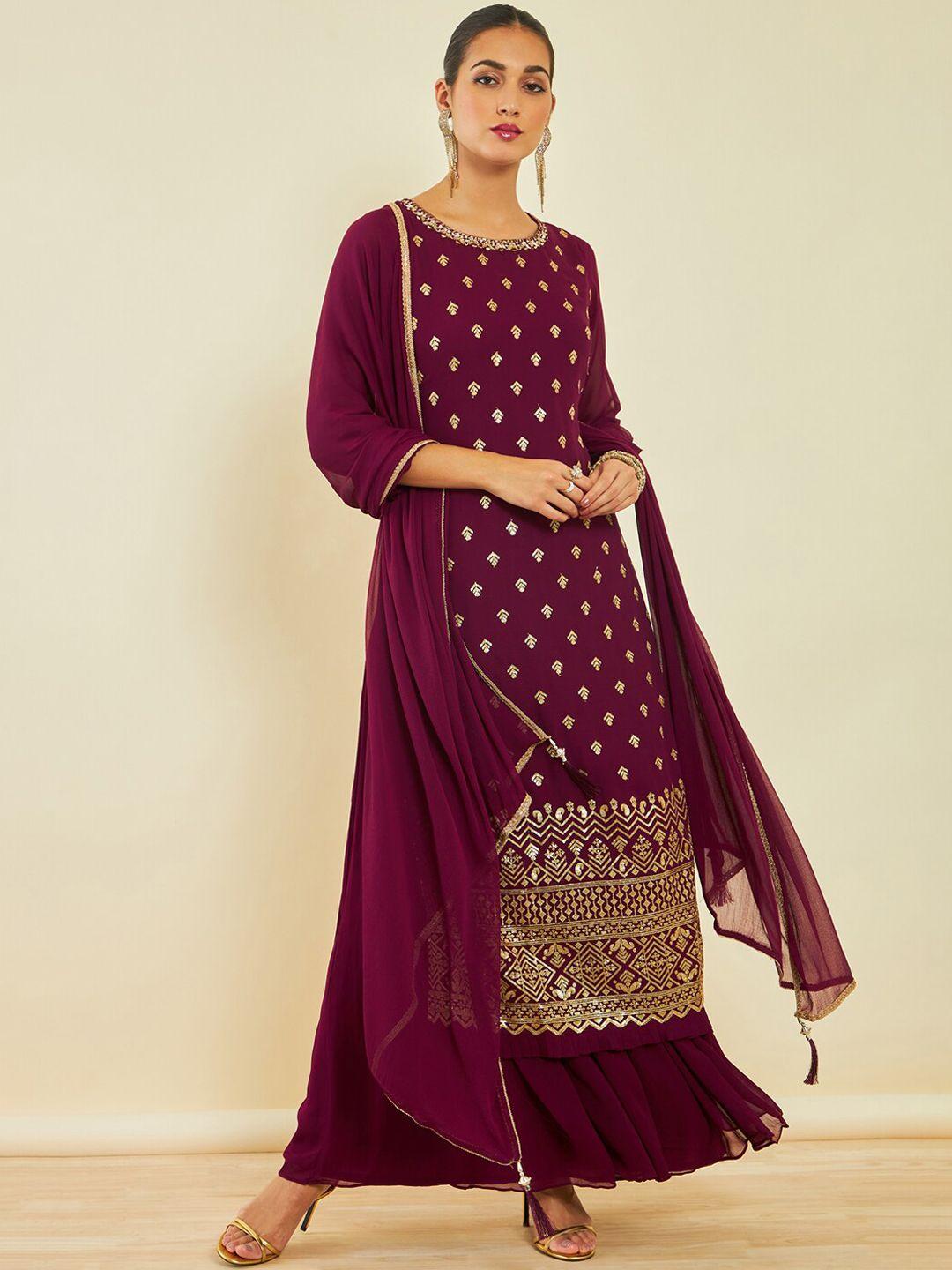 soch ethnic motifs embroidered regular sequinned kurta set with dupatta