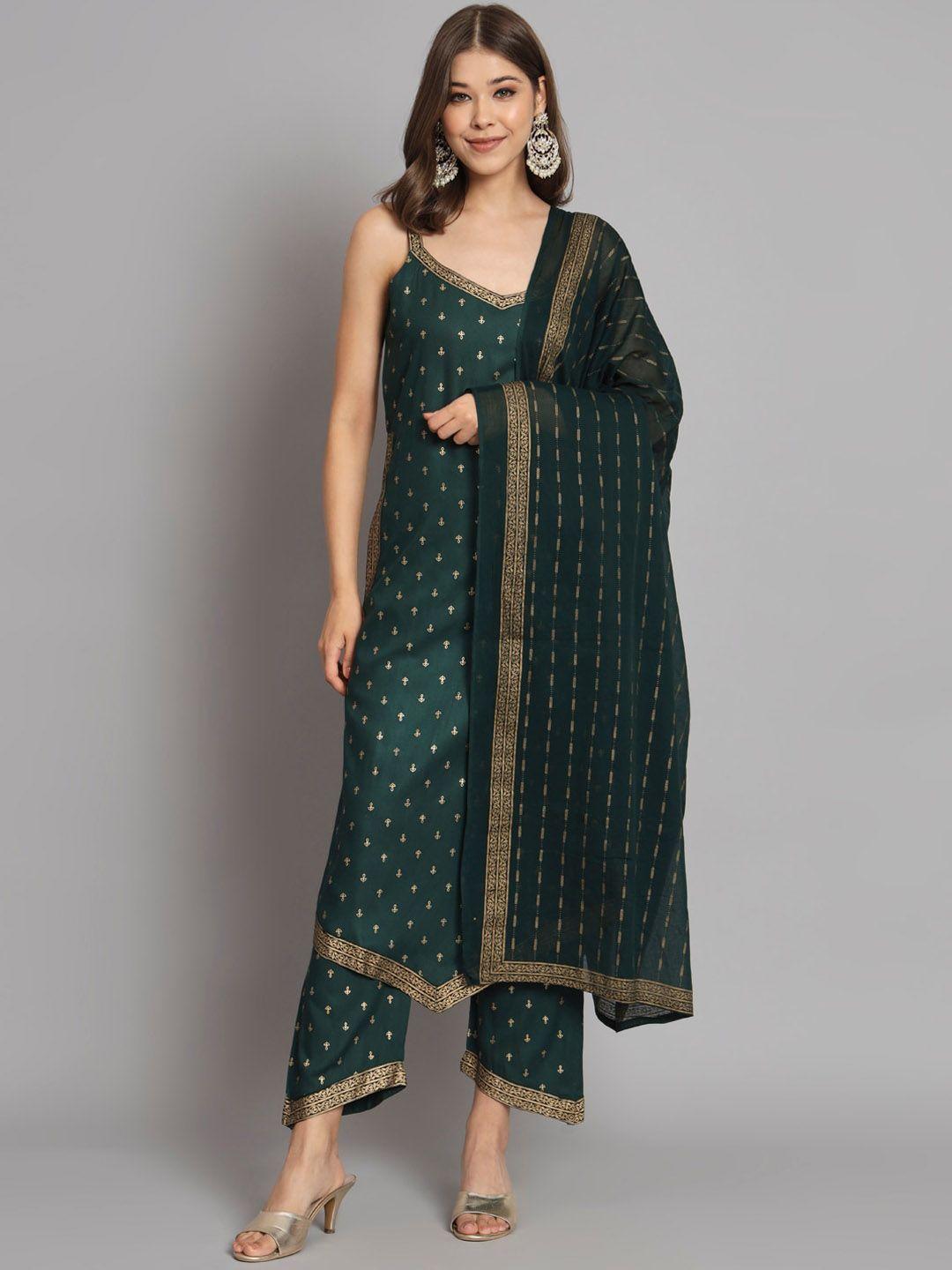 kalini ethnic motifs printed straight kurta with palazzos & dupatta