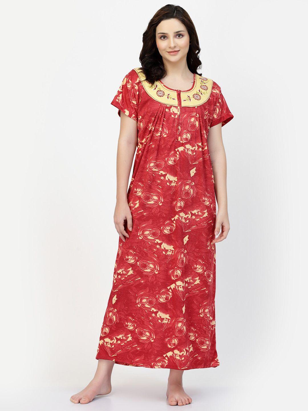 night keys floral printed satin maxi nightdress