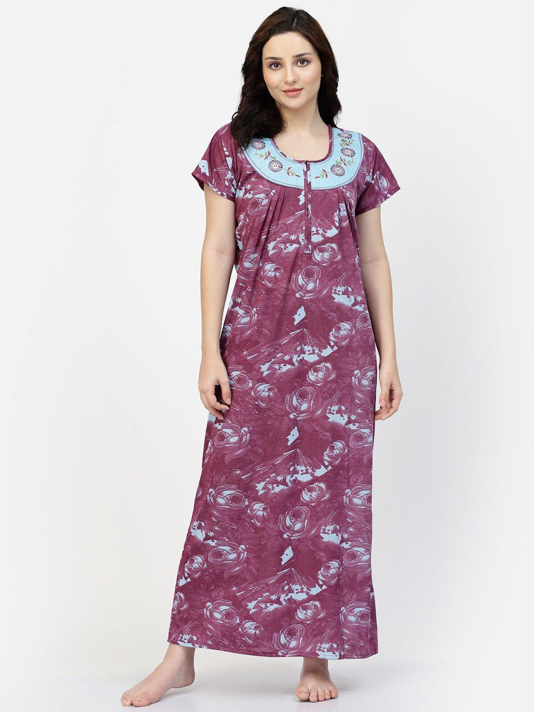 night keys burgundy printed maxi nightdress