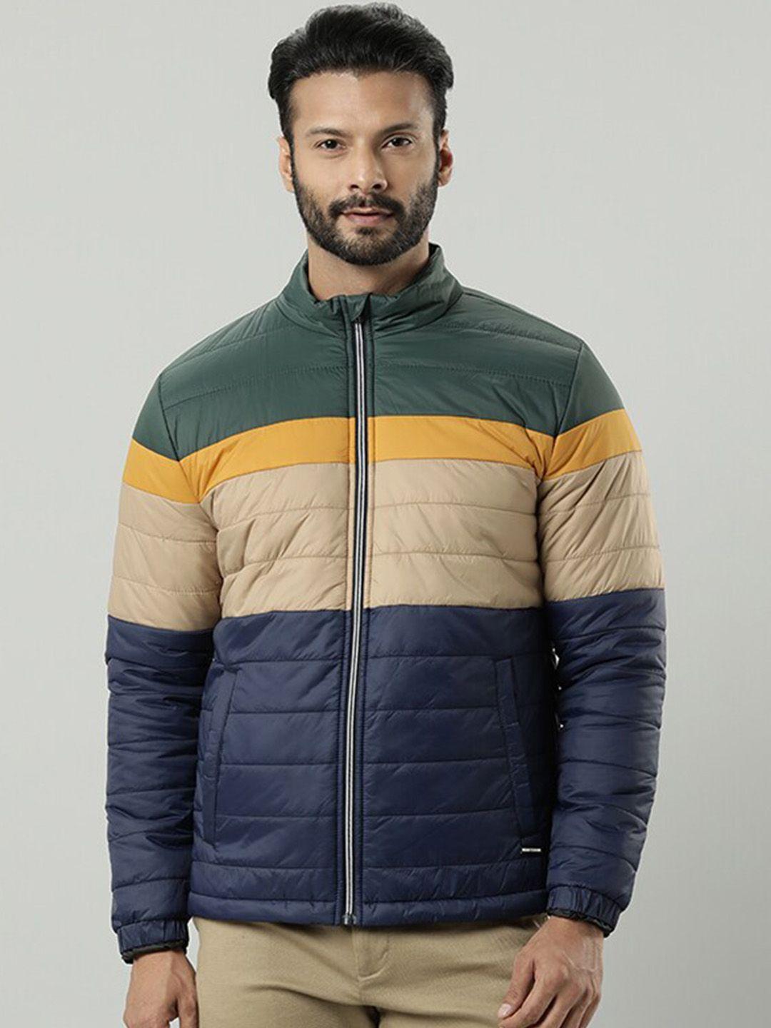 indian terrain striped lightweight mock collar puffer jacket