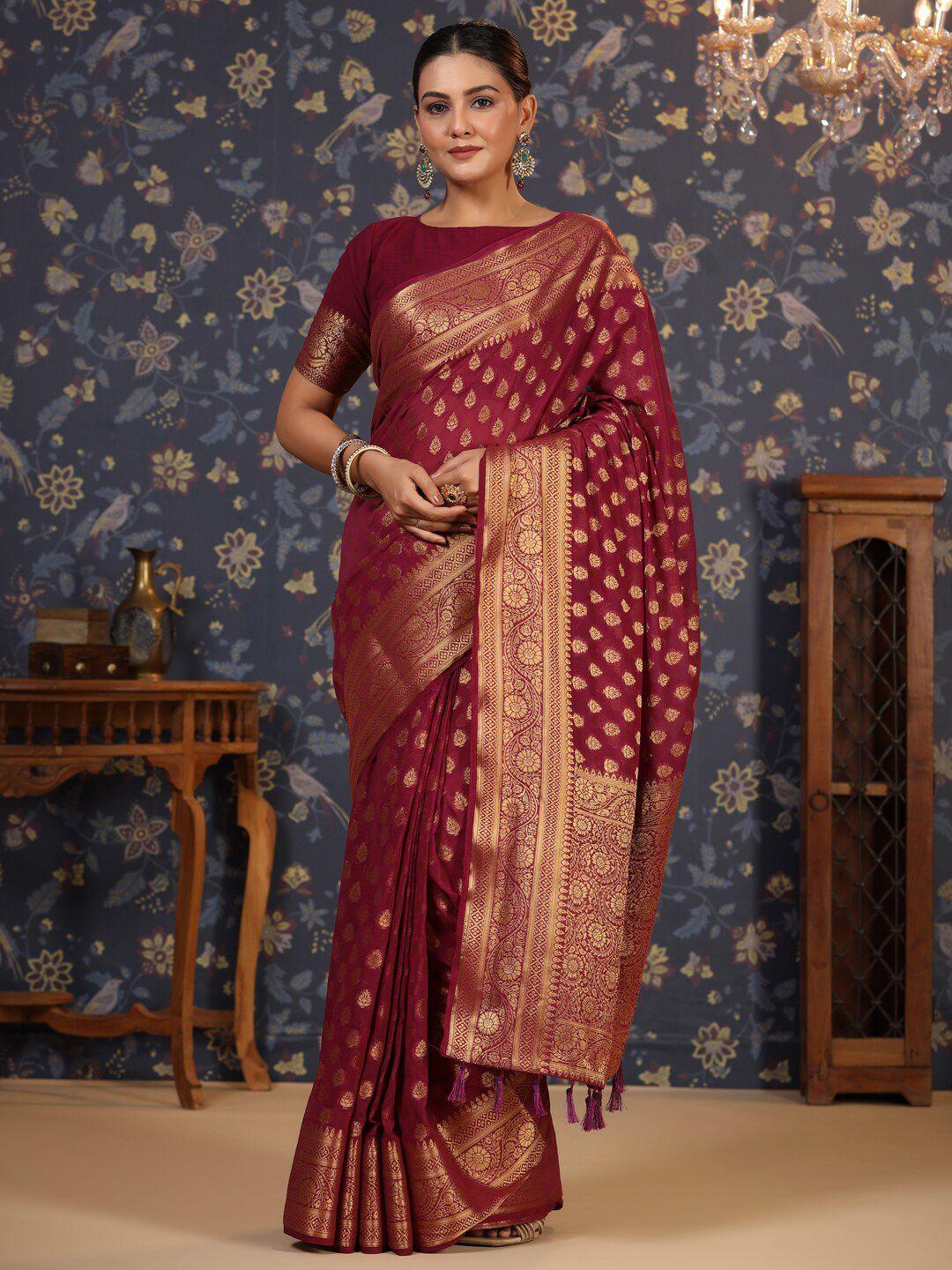 house of pataudi ethnic motifs woven design zari pure georgette saree