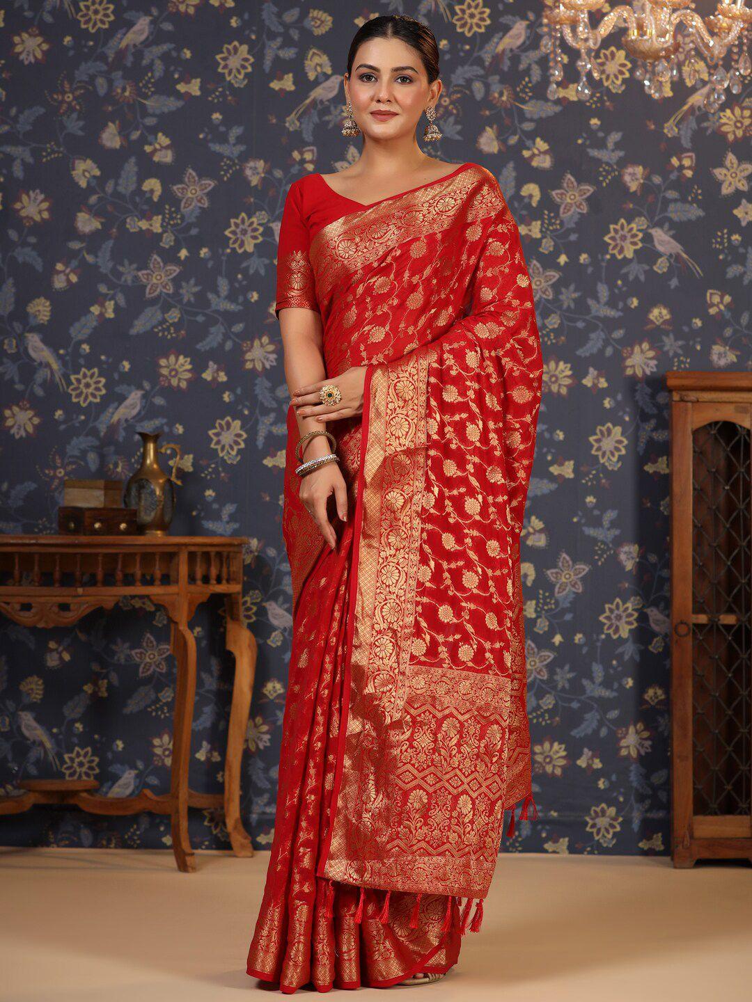 house of pataudi floral woven-designed saree with blouse piece