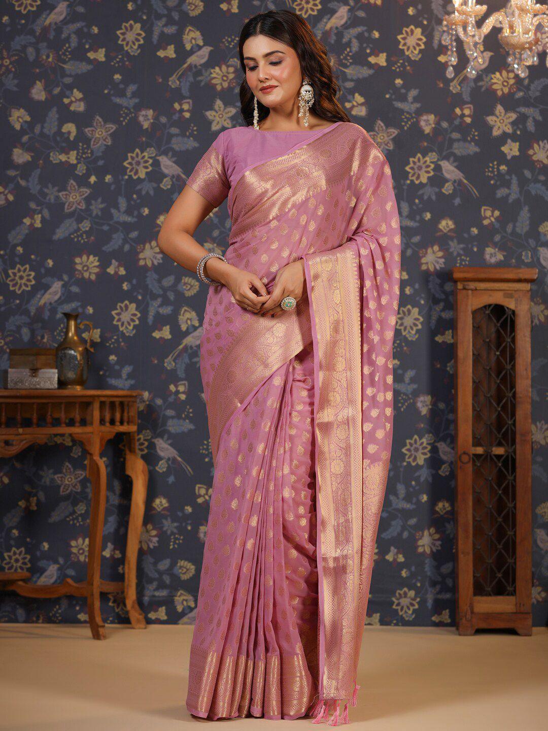 house of pataudi ethnic motifs woven design zari pure georgette saree