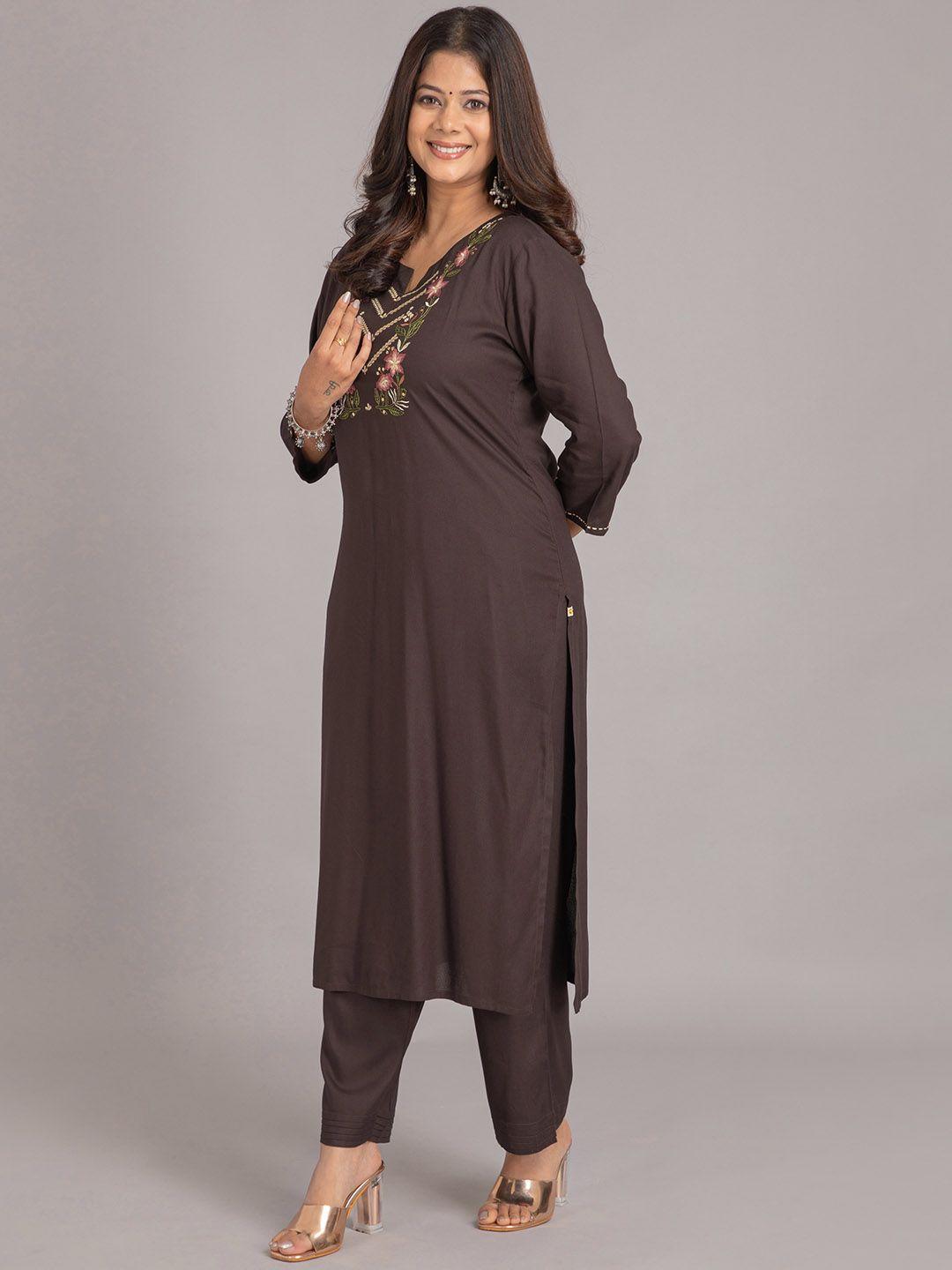 suti yoke design floral embroidered sequinned straight kurta with trousers