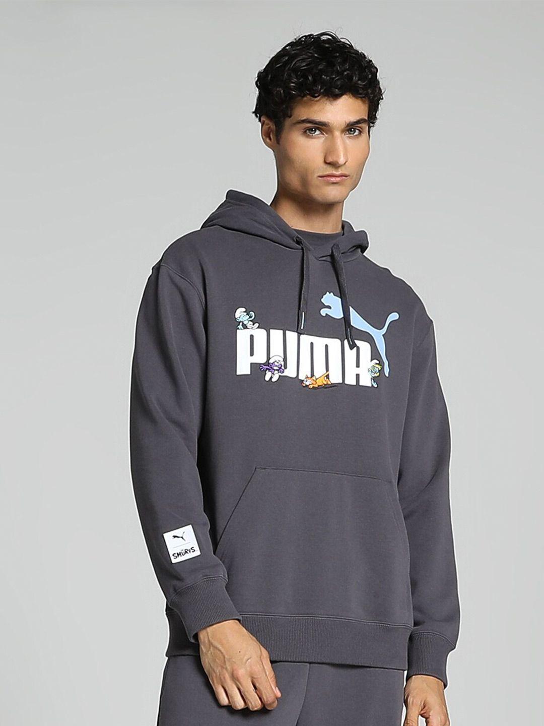 puma the smurfs logo printed detail hooded pullover sweatshirt