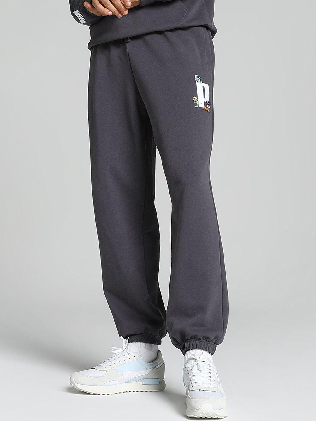 puma the smurfs men sweat logo printed cotton joggers