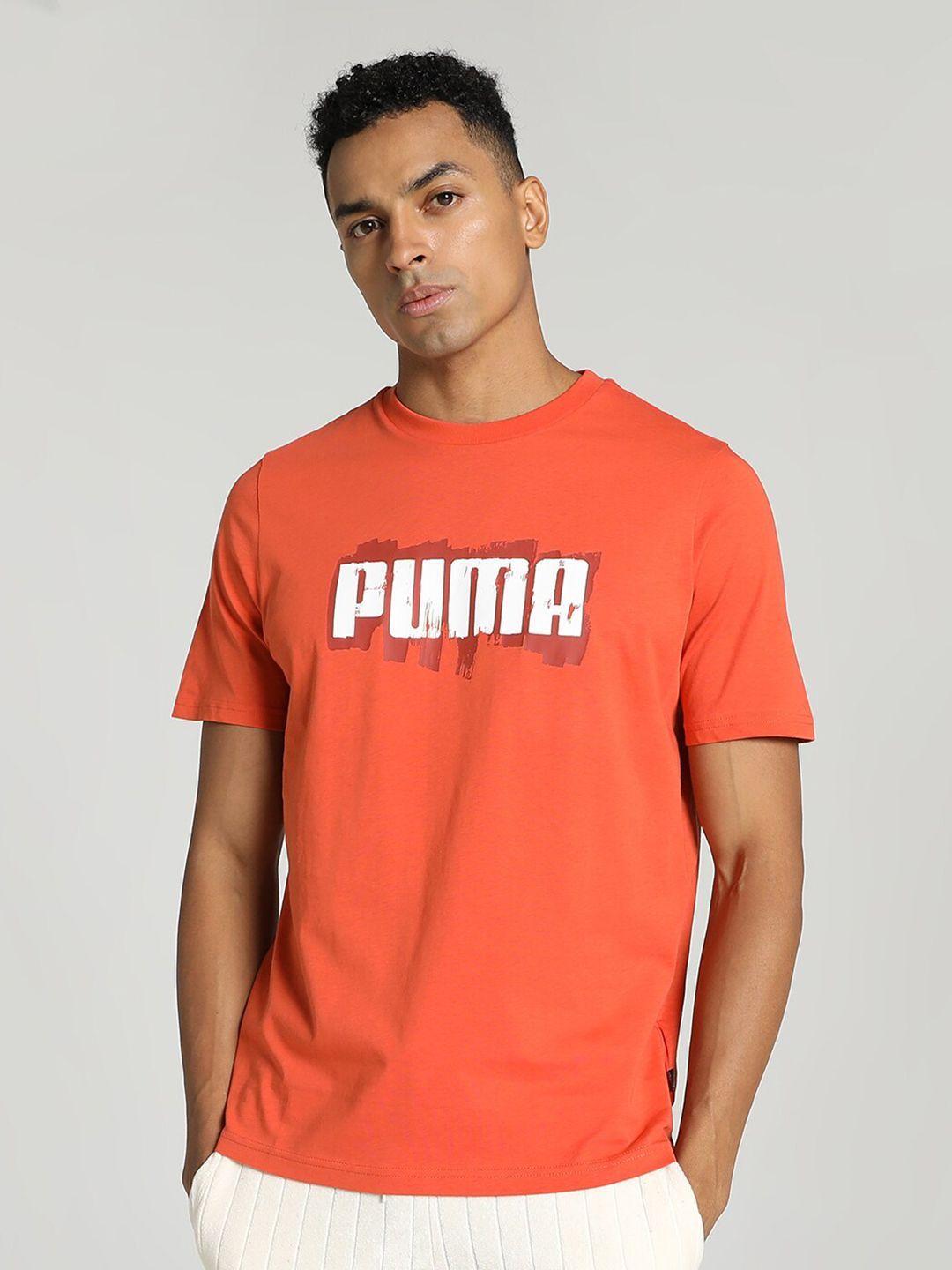 puma graphics wording cotton crew neck t-shirts