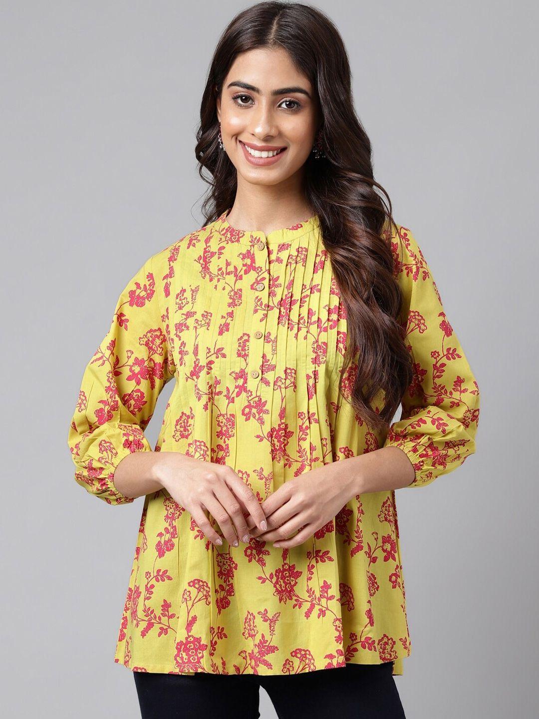 janasya floral printed cotton a-line top