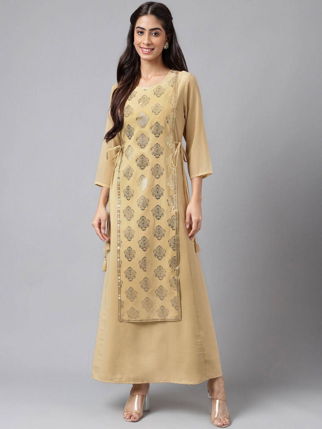 janasya women beige embellished crepe kurta