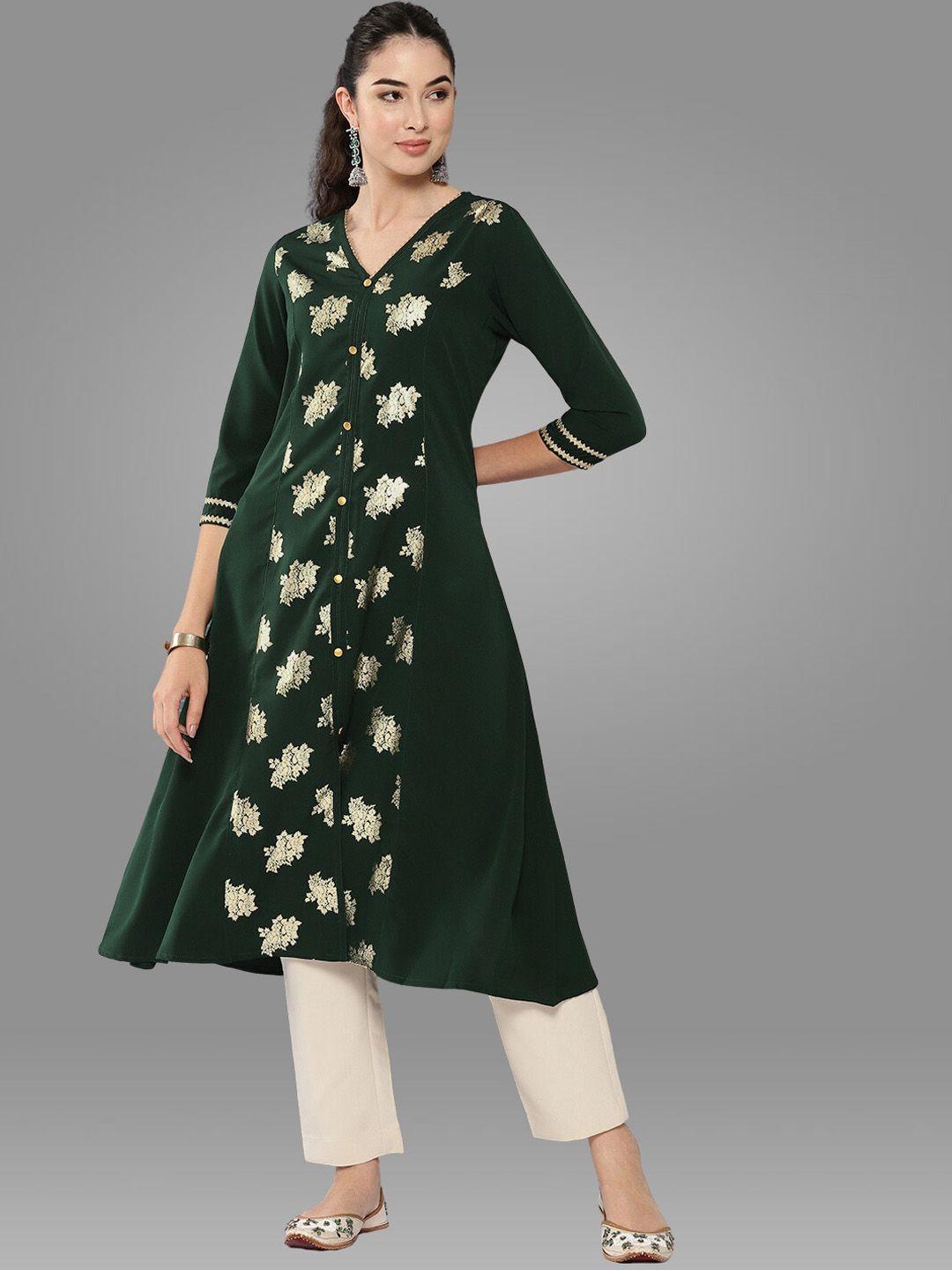 janasya women green ethnic motifs embellished crepe kurta