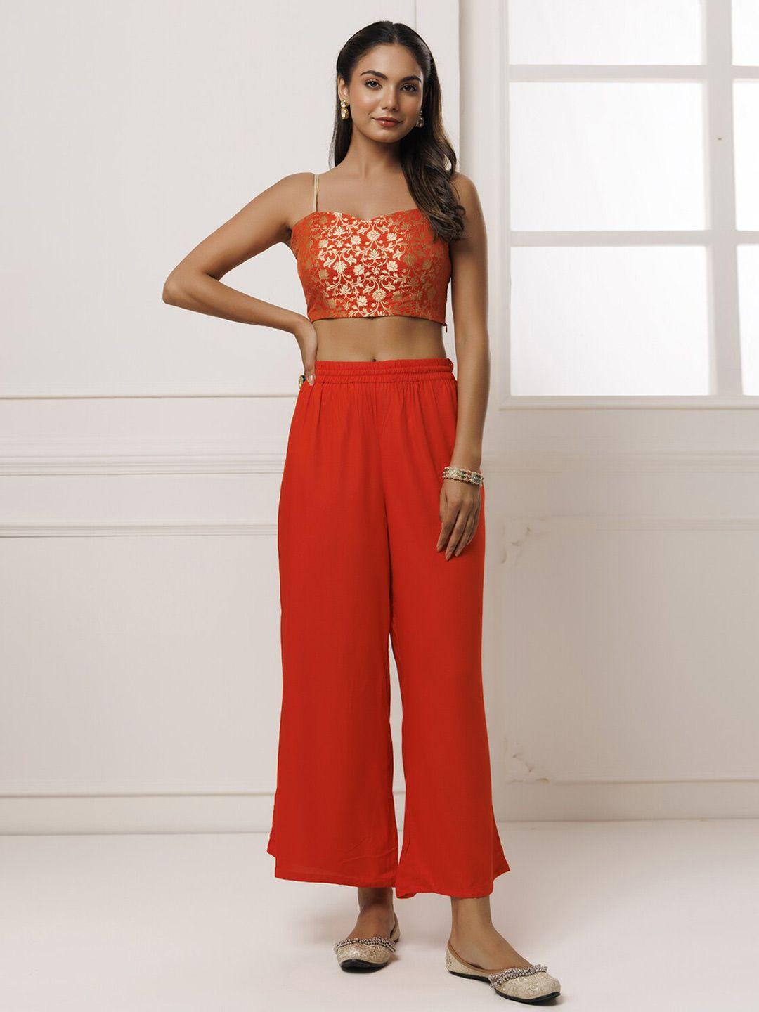 geroo jaipur orange embellished fit & flare sleeveless dress