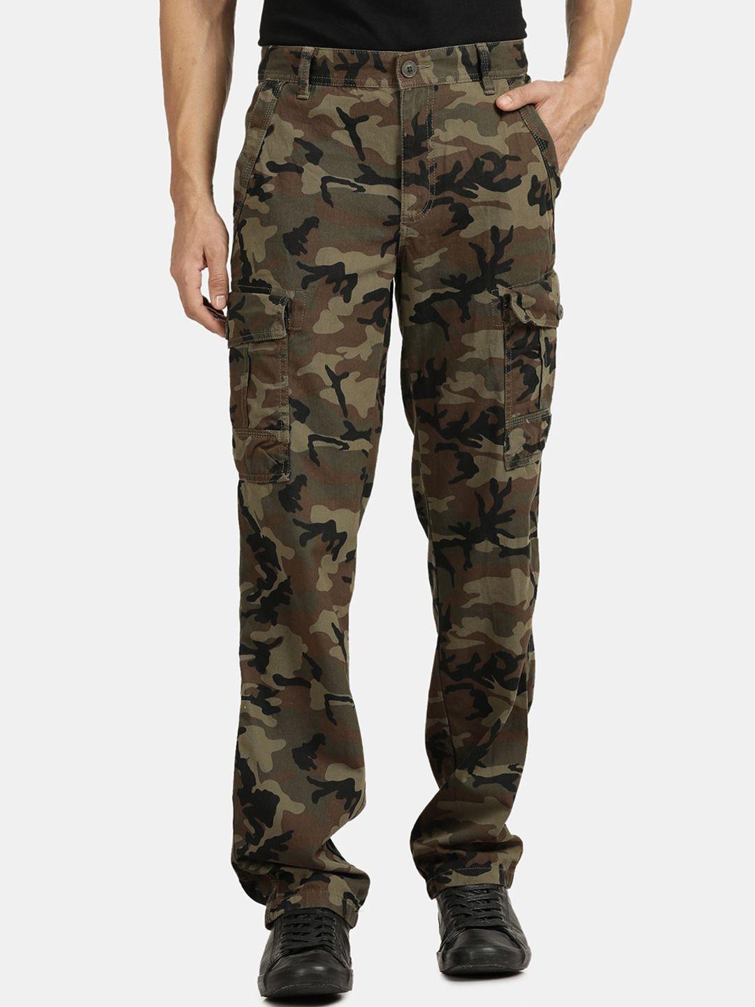 t-base men camouflage printed regular fit mid-rise cotton cargos