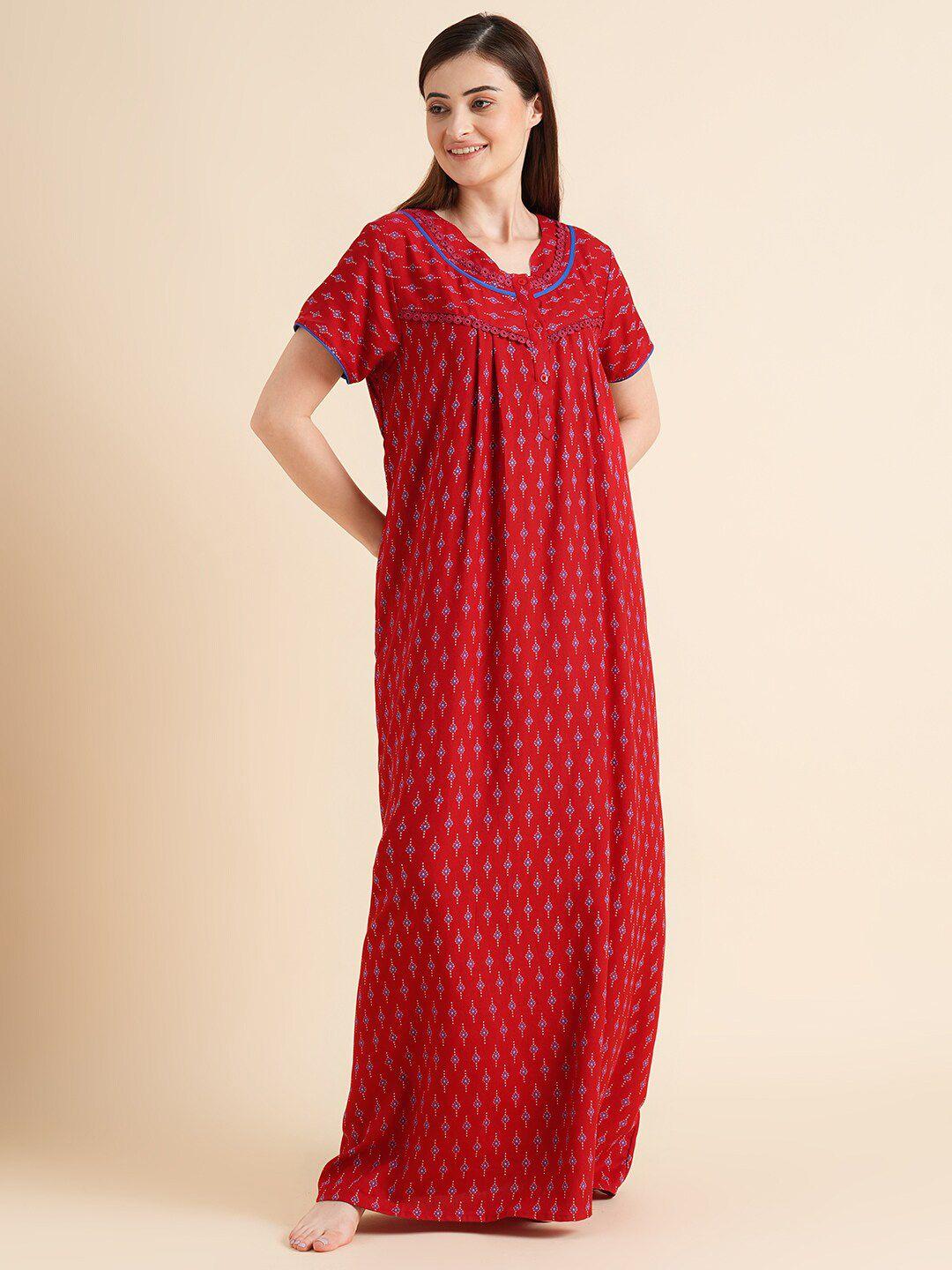 sweet dreams ethnic motifs printed maxi pure cotton nightdress