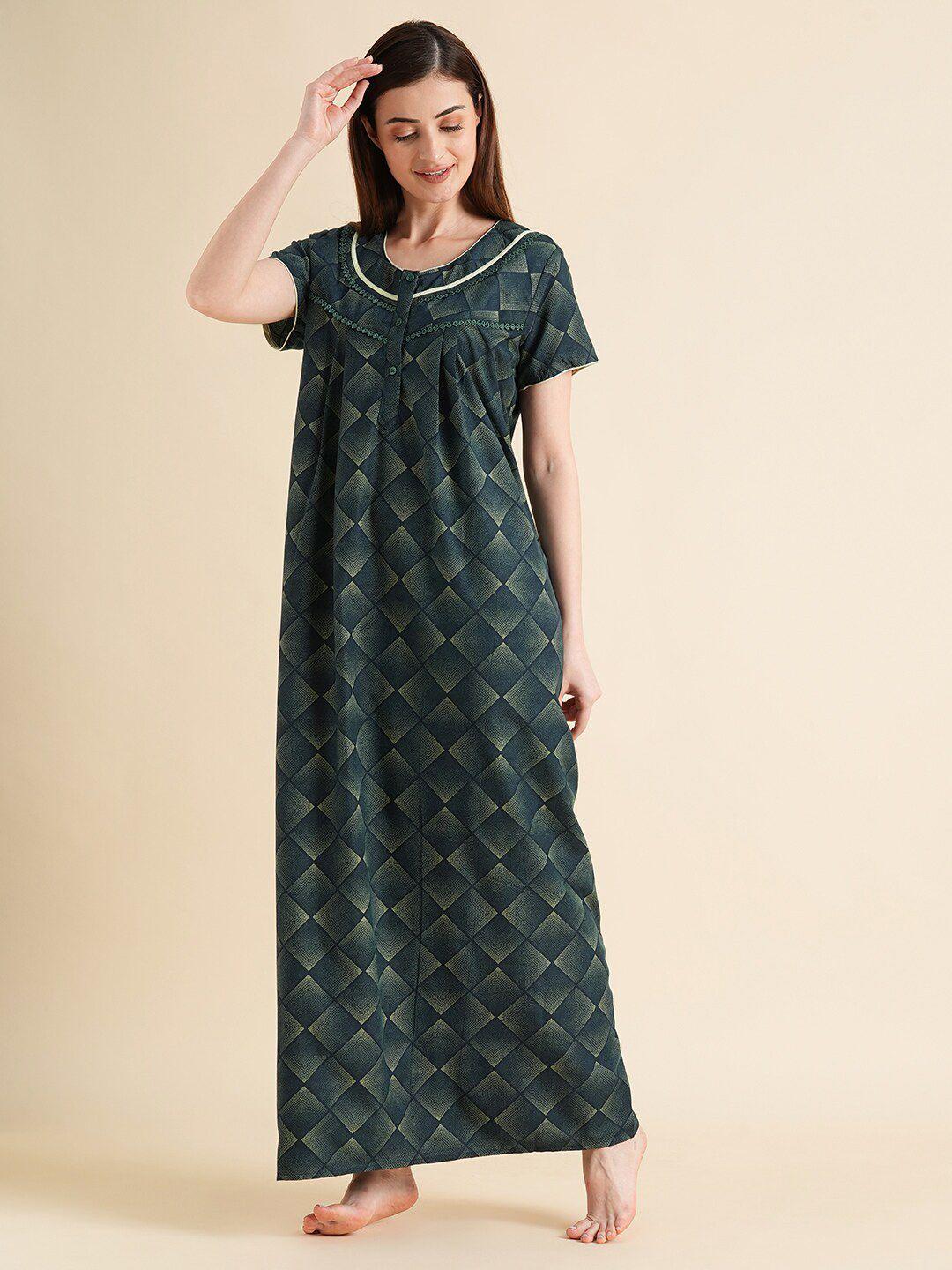 sweet dreams green geometric printed maxi nightdress