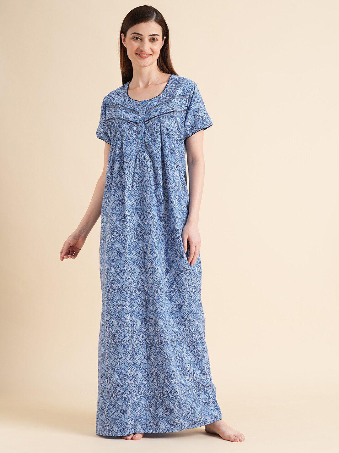 sweet dreams blue abstract printed maxi nightdress