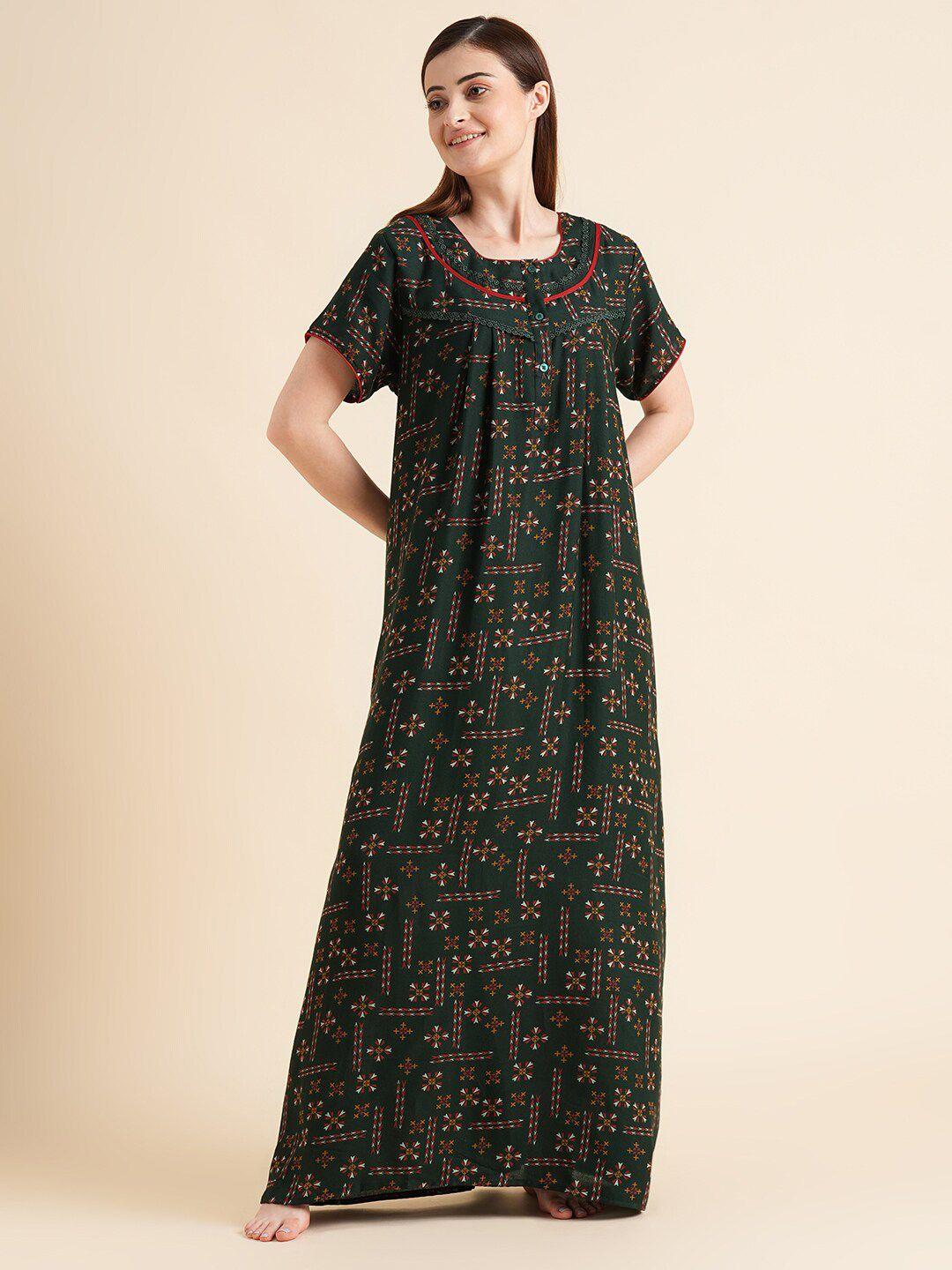 sweet dreams ethnic motifs printed pure cotton maxi nightdress