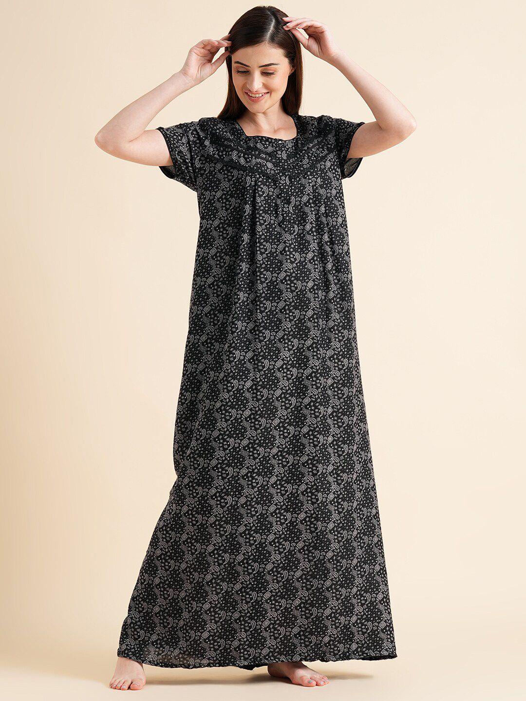 sweet dreams black ethnic motif printed pure cotton maxi nightdress