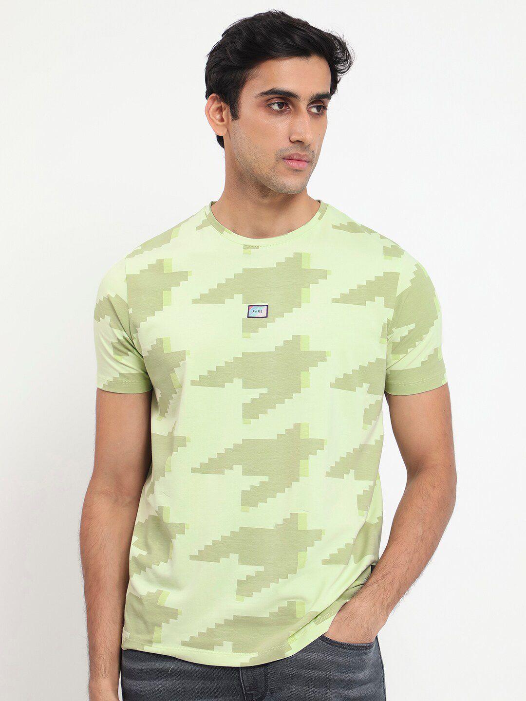 rare rabbit green abstract printed cotton slim fit t-shirt