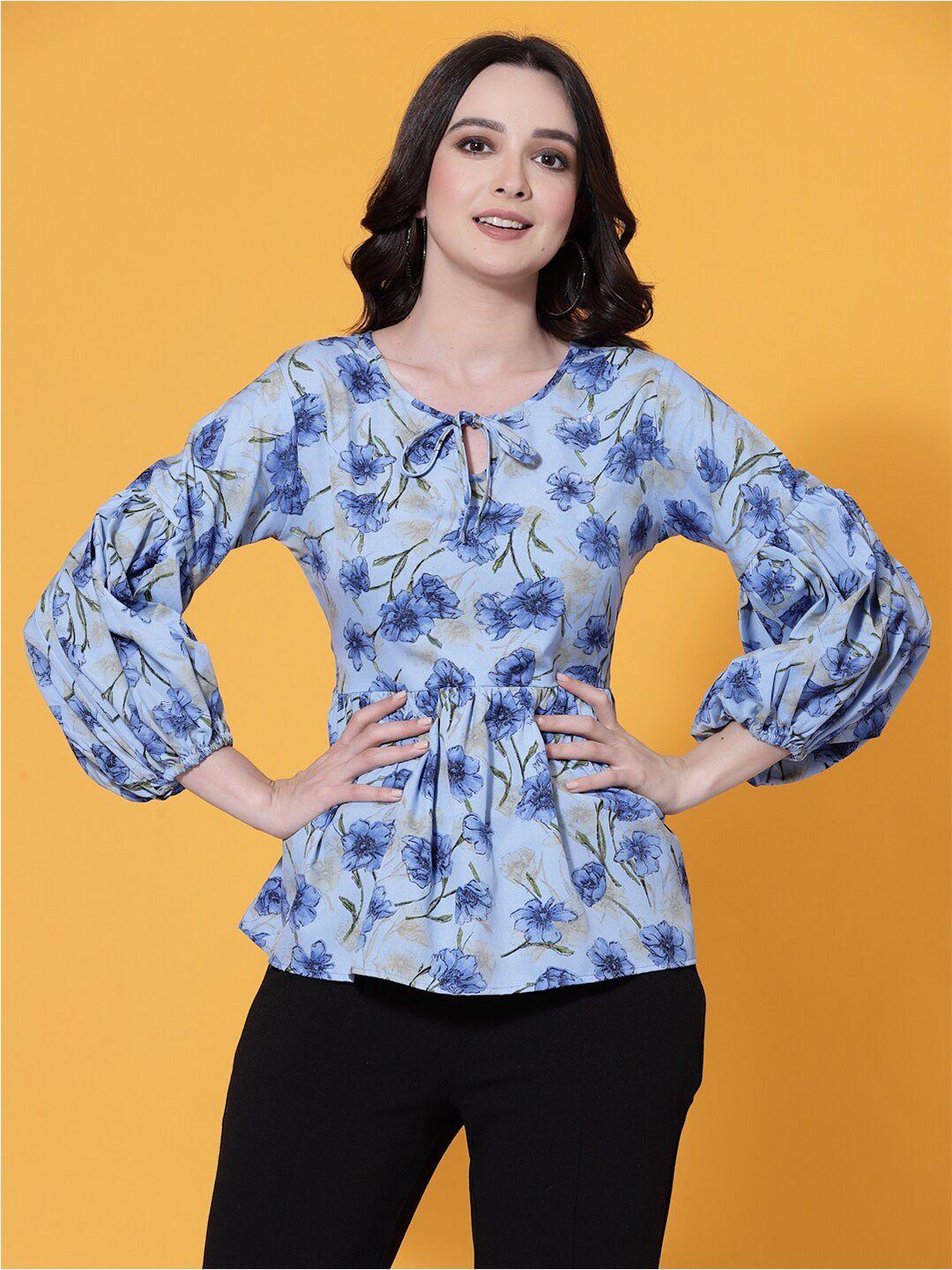 baesd floral print puff sleeve crepe peplum top