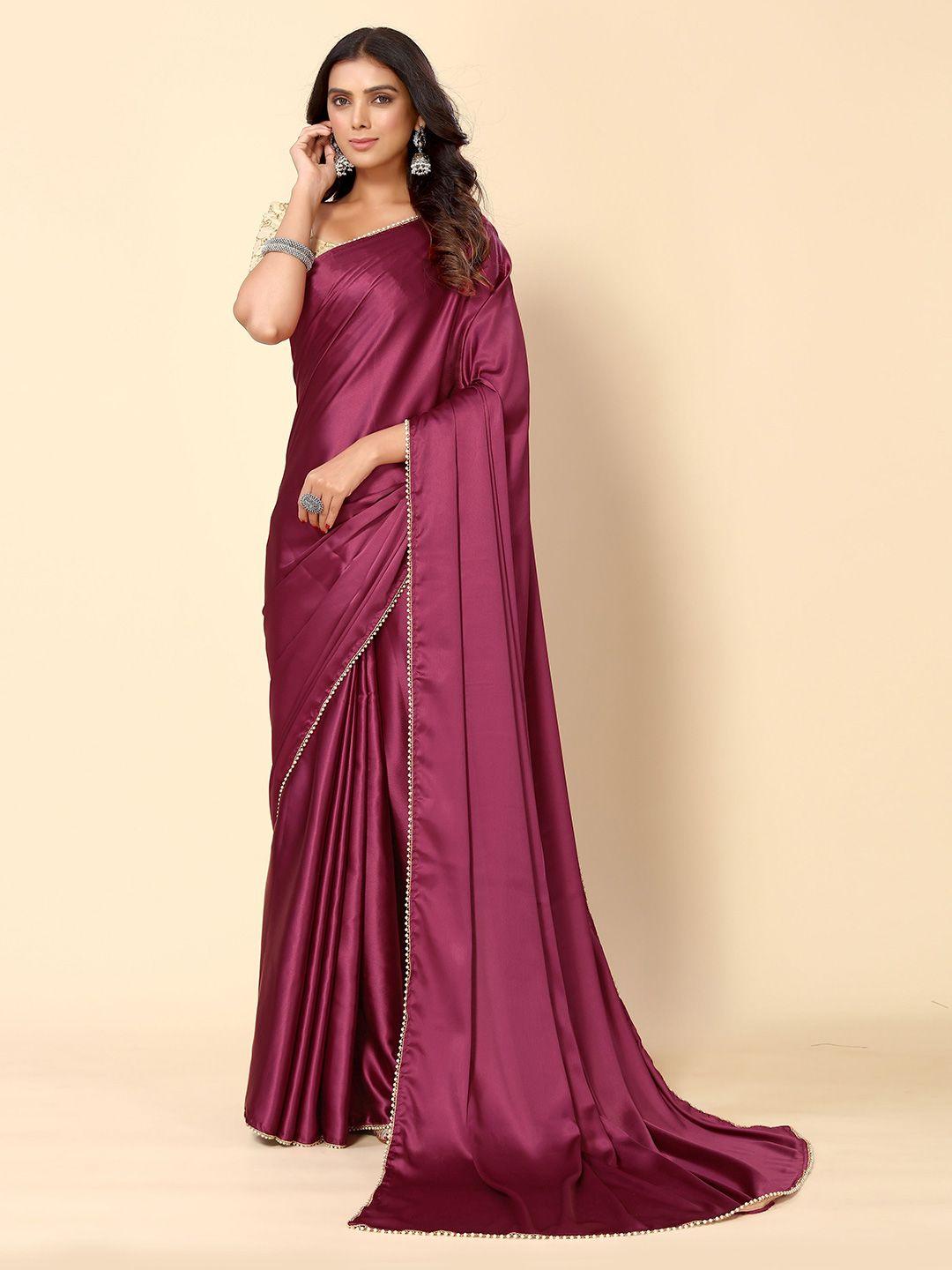 here&now purple & white beads and stones satin saree