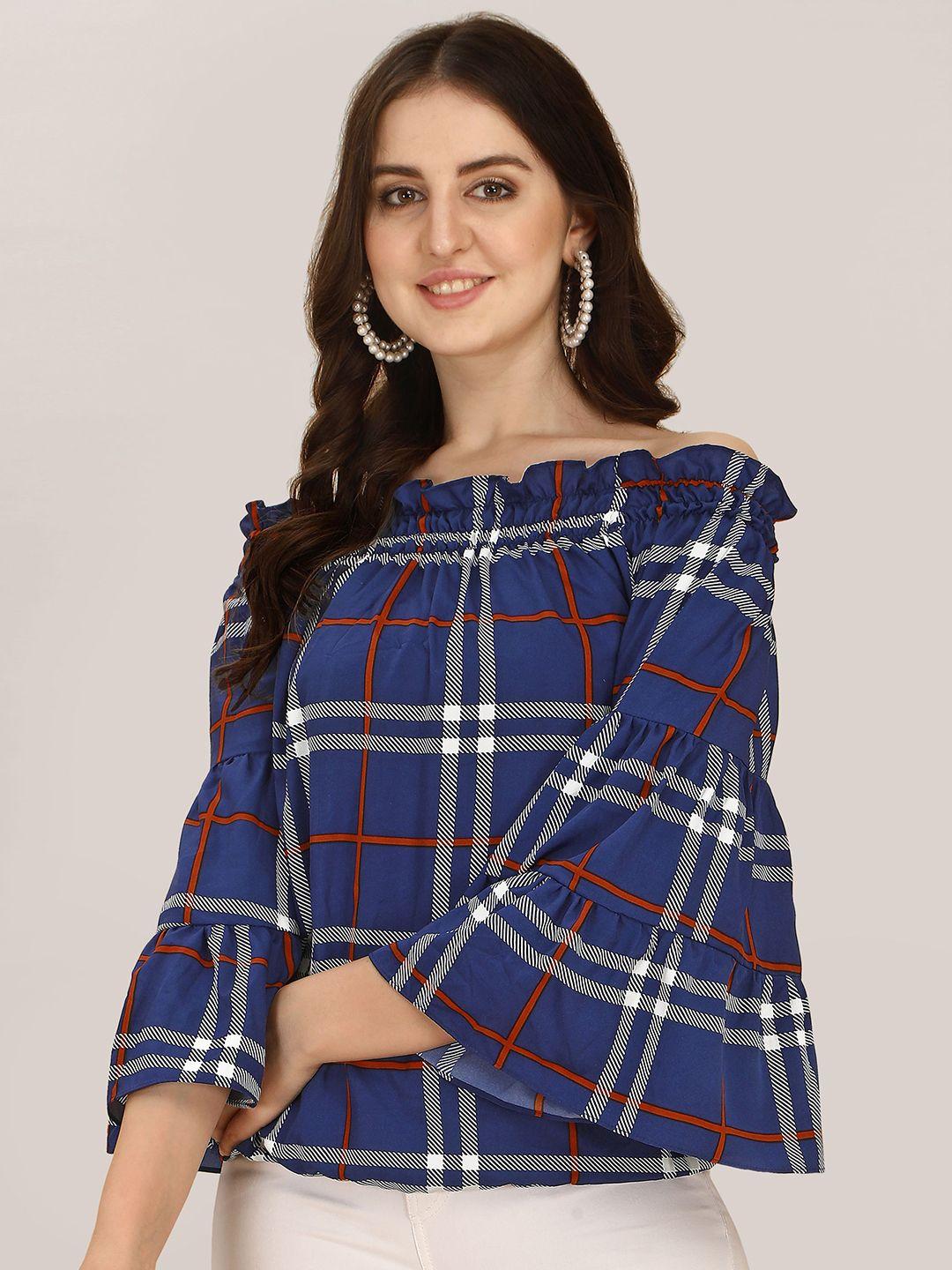 baesd checked bell sleeves bardot top