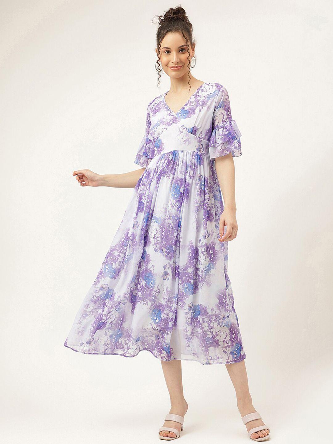 masakali.co floral printed gathered fit & flare georgette midi dress