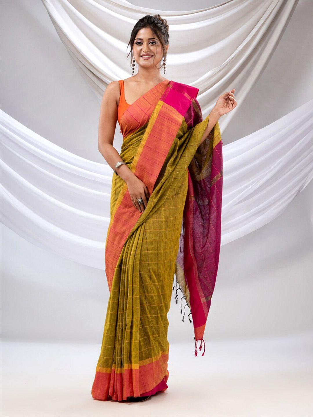 charukriti  checked zari pure cotton saree