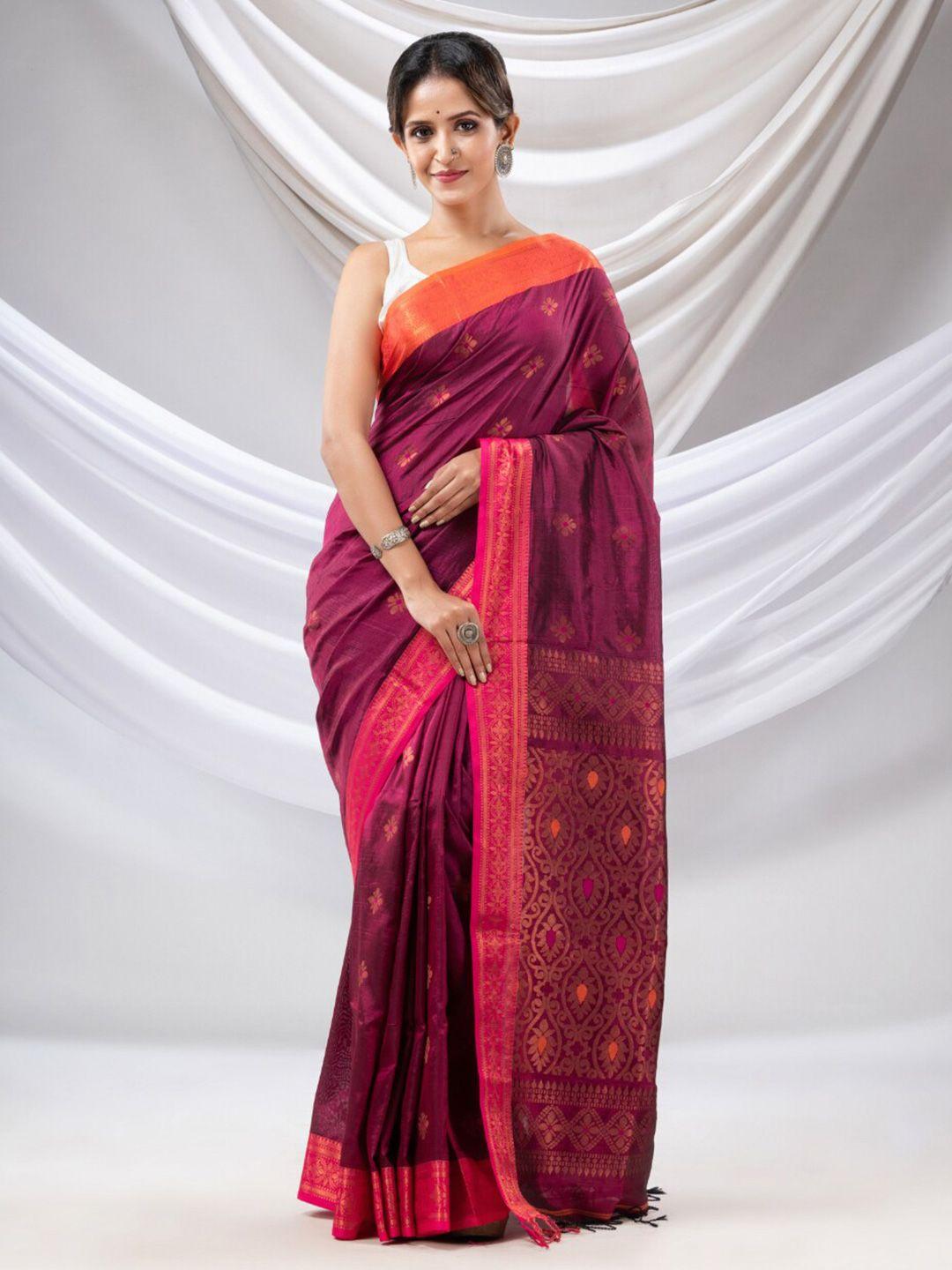 charukriti magenta & pink woven design zari silk blend saree