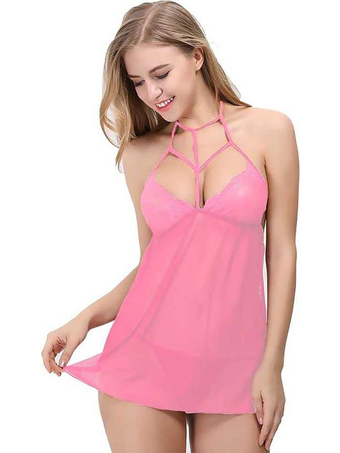 arousy self design halter neck net baby doll