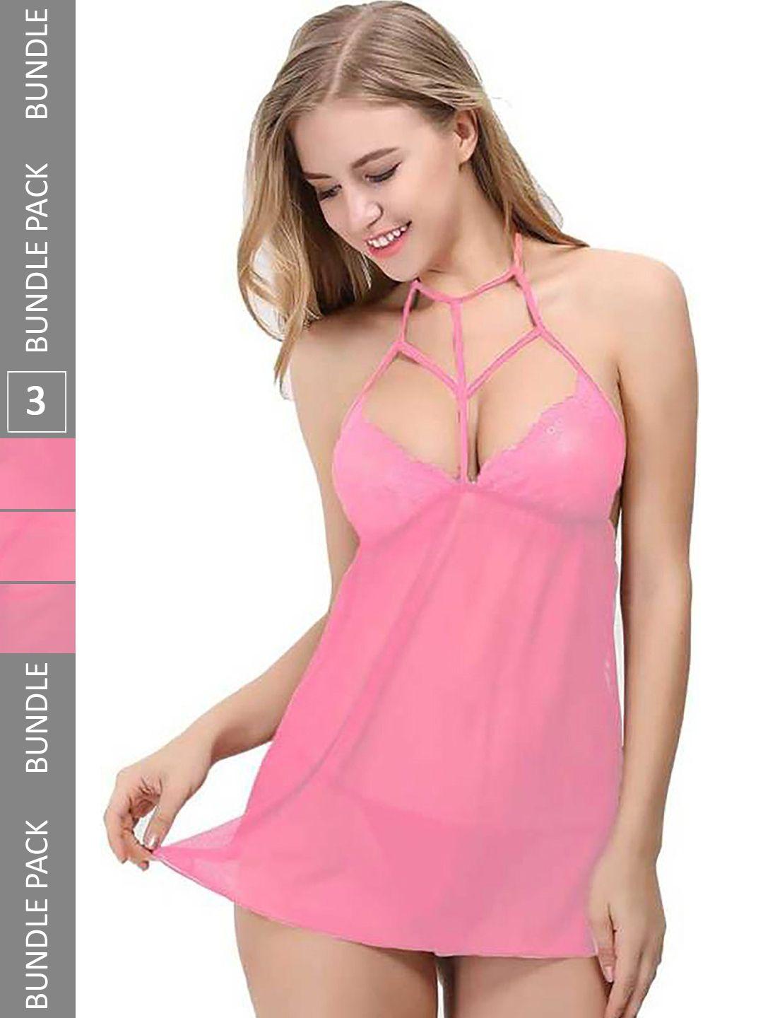 pibu pink net halter neck baby doll