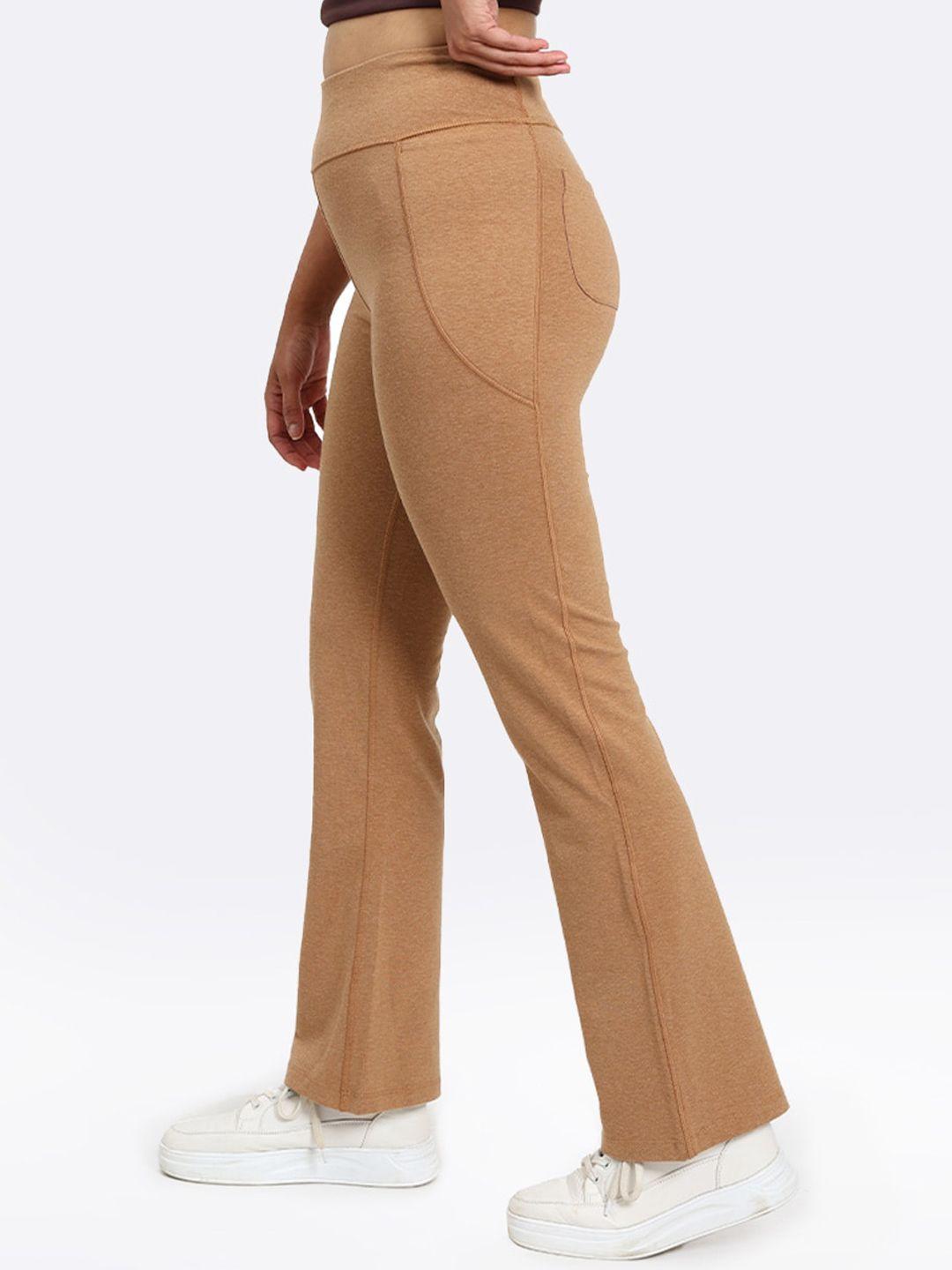 blissclub women tan flared high-rise trousers