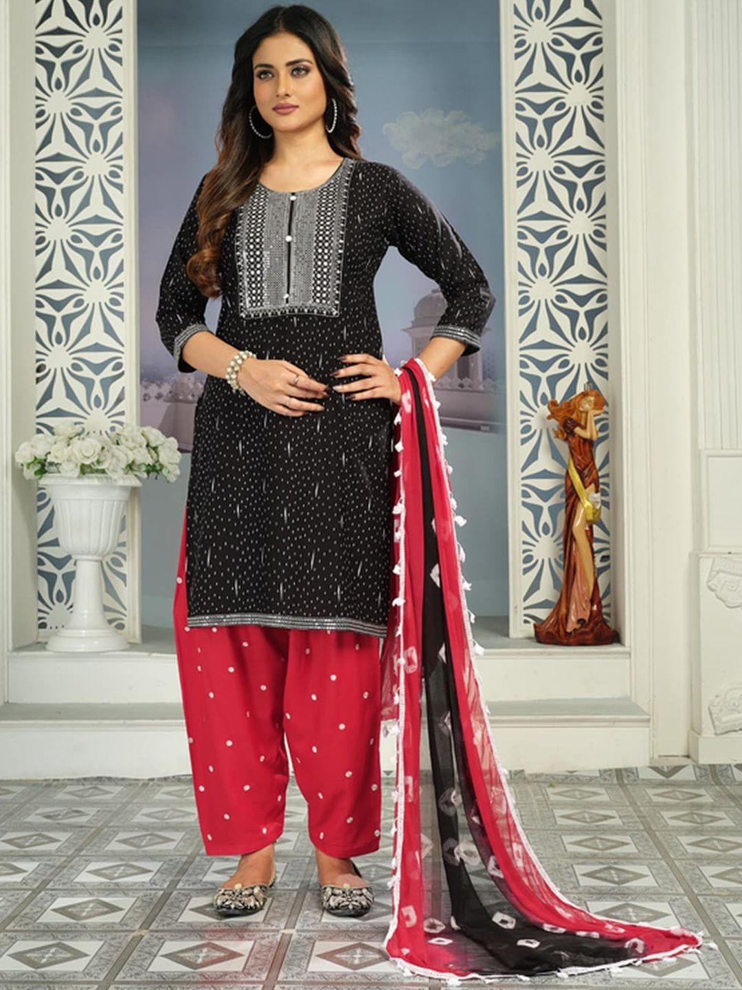 kalini ethnic motifs printed sequined straight kurta & patiala with dupatta