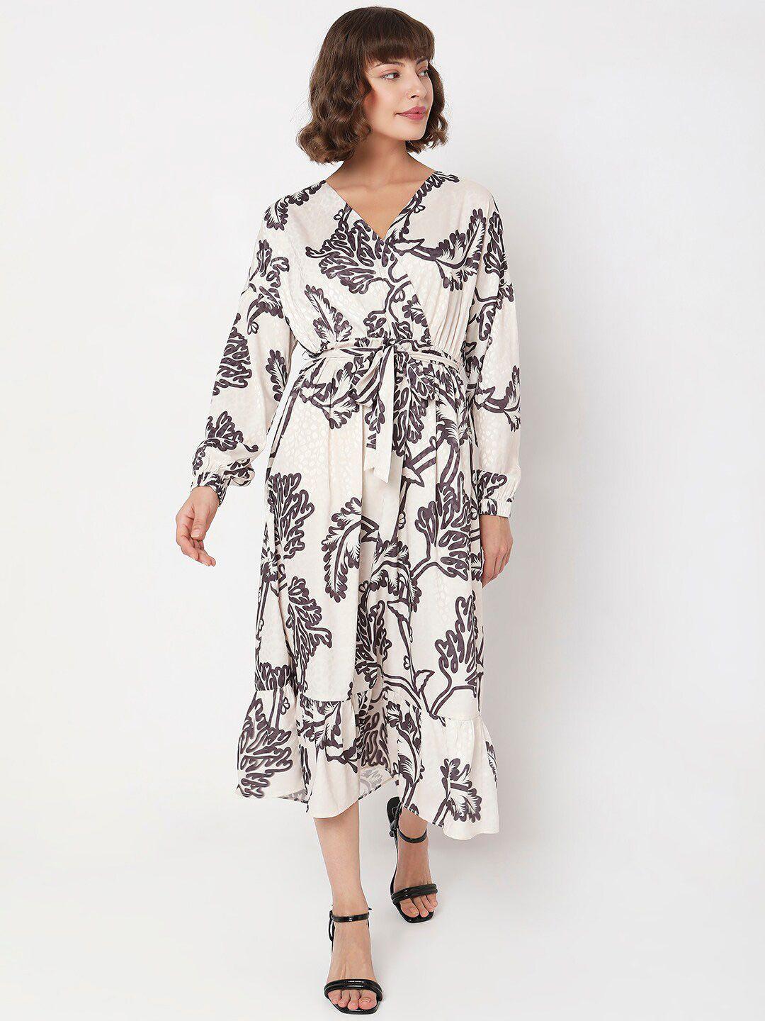 vero moda off floral printed v-neck a-line midi dress