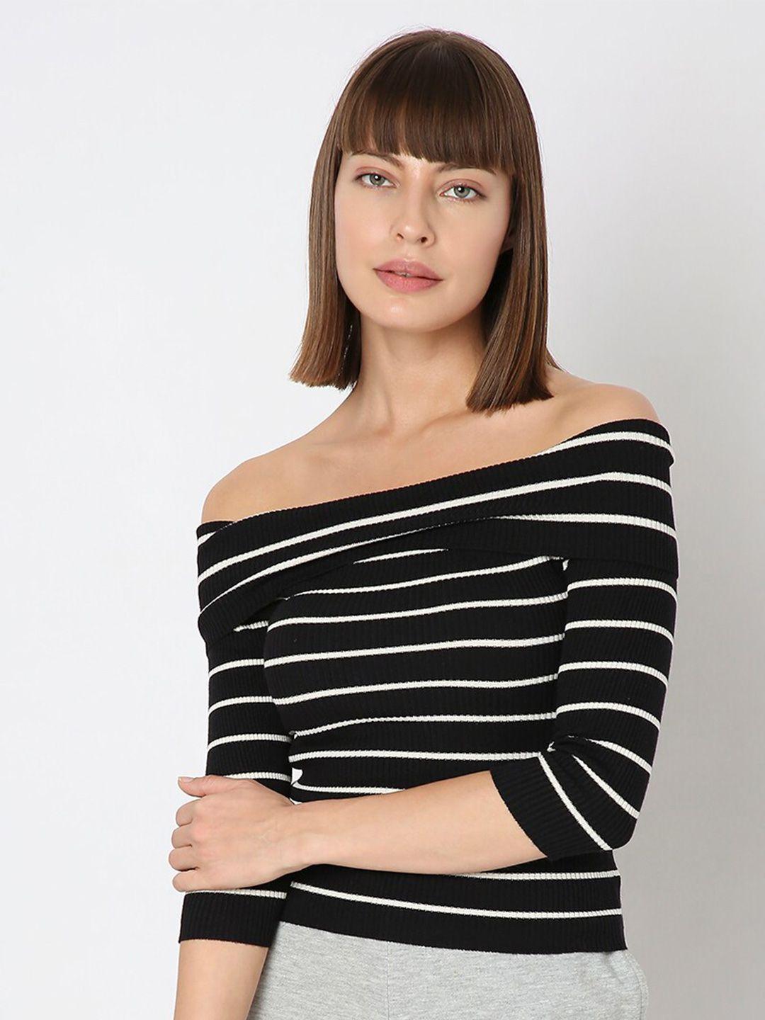 vero moda vertical striped off-shoulder fitted top