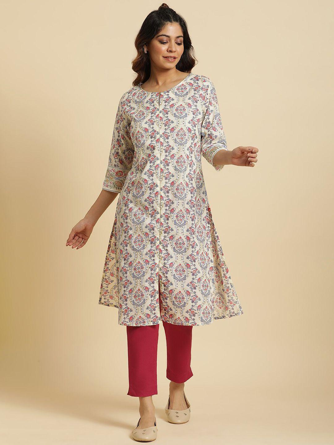 w floral printed pure cotton straight kurta