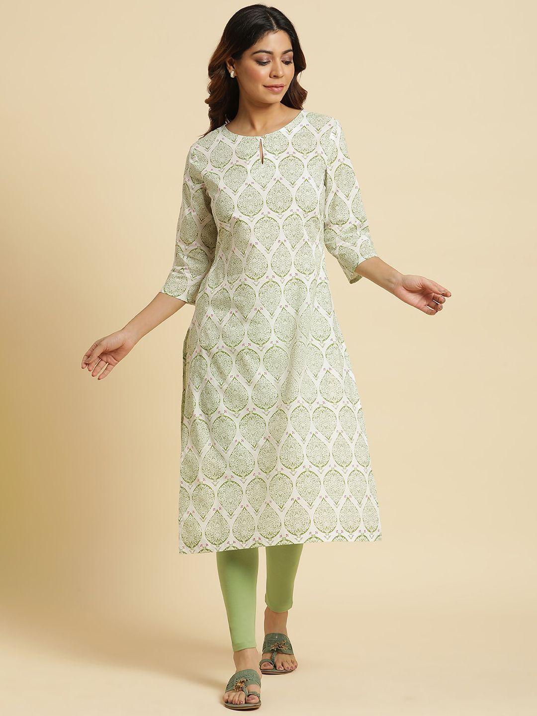 w ethnic motifs printed pure cotton straight kurta