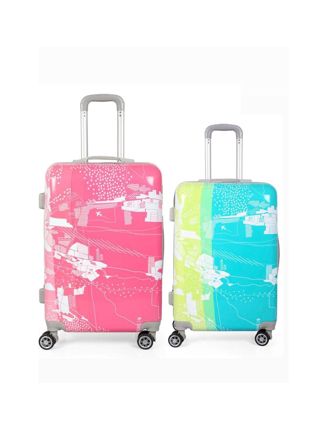 polo class unisex set of 2 printed hard sided trolley suitcase