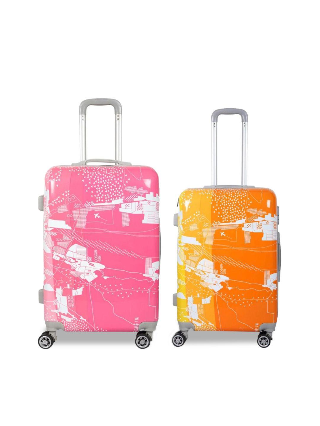 polo class unisex set of 2 printed hard sided trolley suitcase