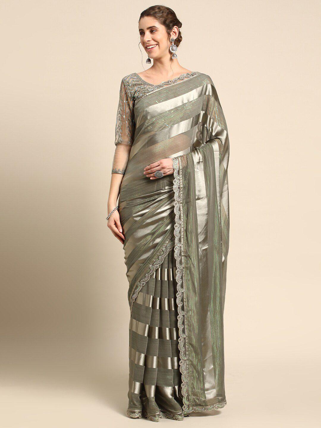 all about you grey striped sequinned pure silk saree